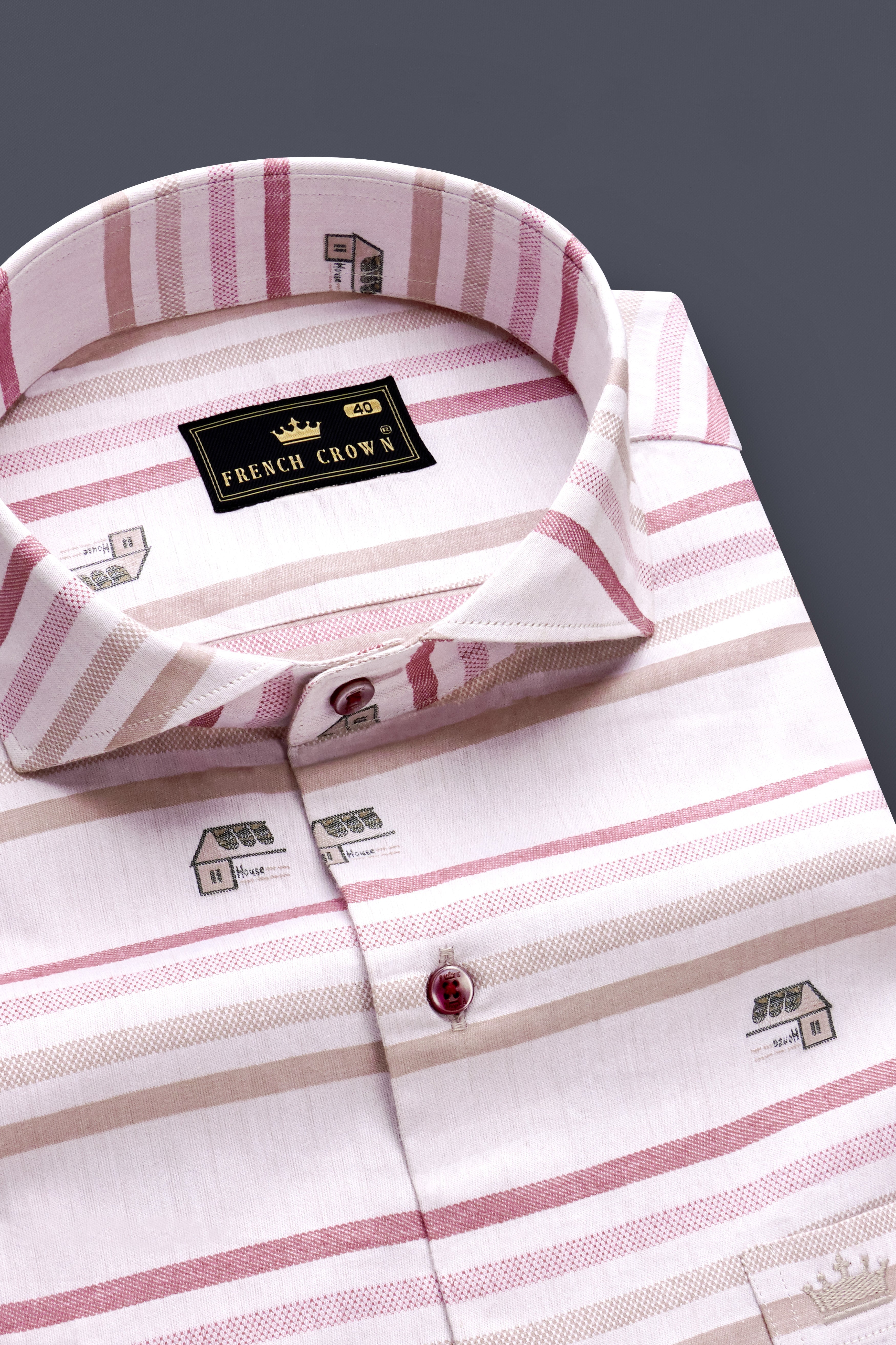 Rosy Prim-Turkish Pink Striped Jacquard Textured Premium Cotton Dress Shirt