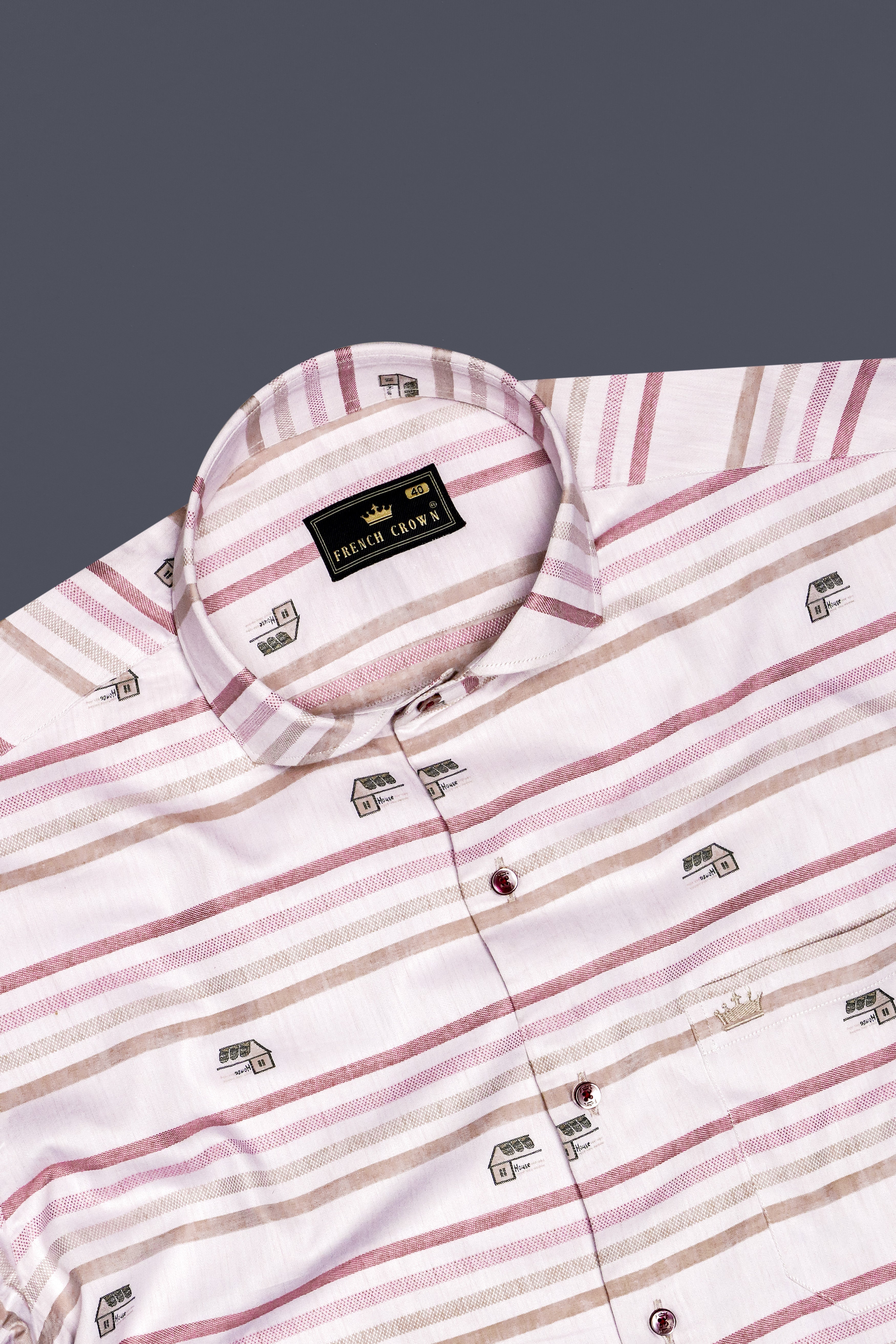 Rosy Prim-Turkish Pink Striped Jacquard Textured Premium Cotton Dress Shirt