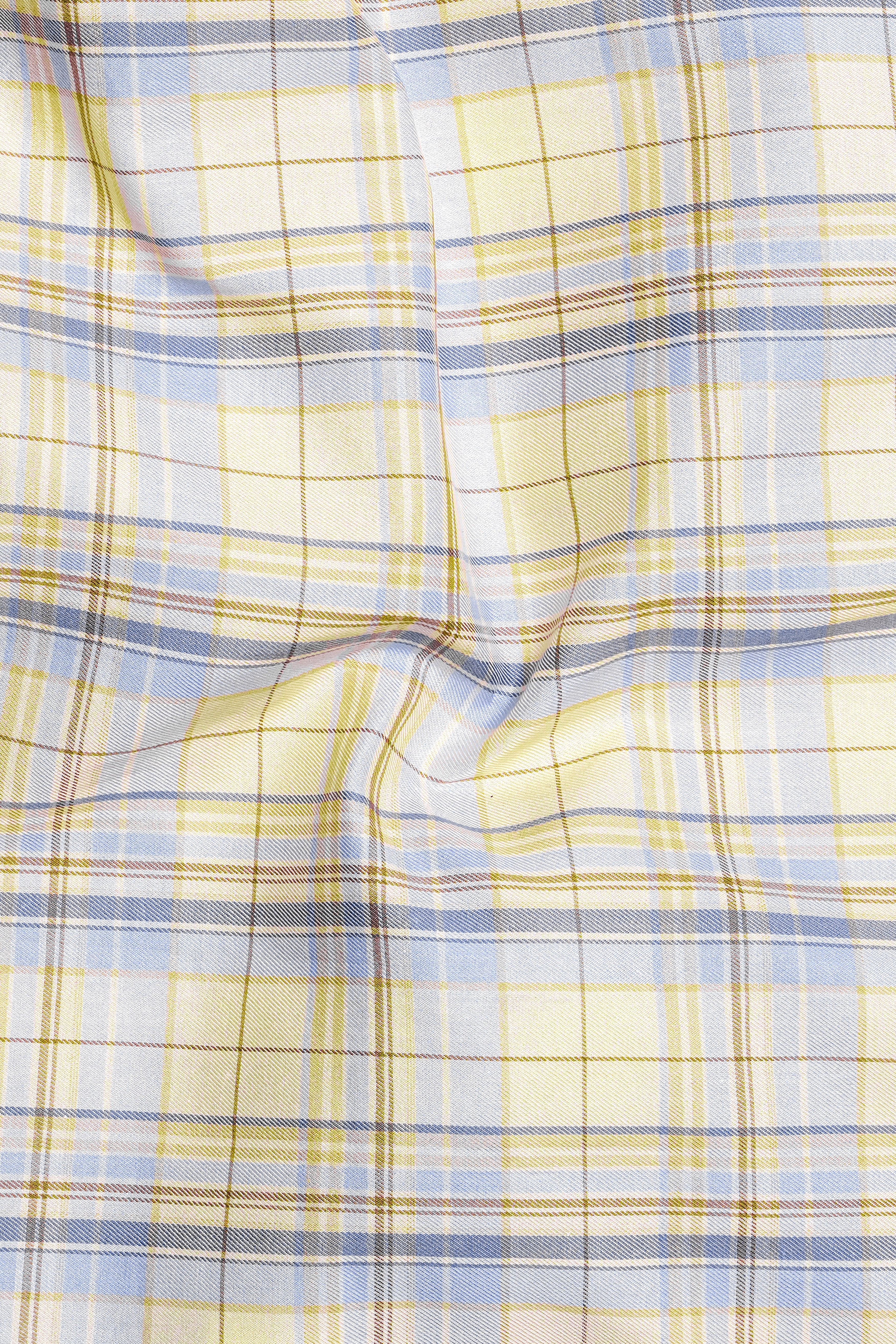 Sapphire Sun-Janna Yellow And Mercury Blue Plaid Twill Premium Cotton Semi Formal Shirt