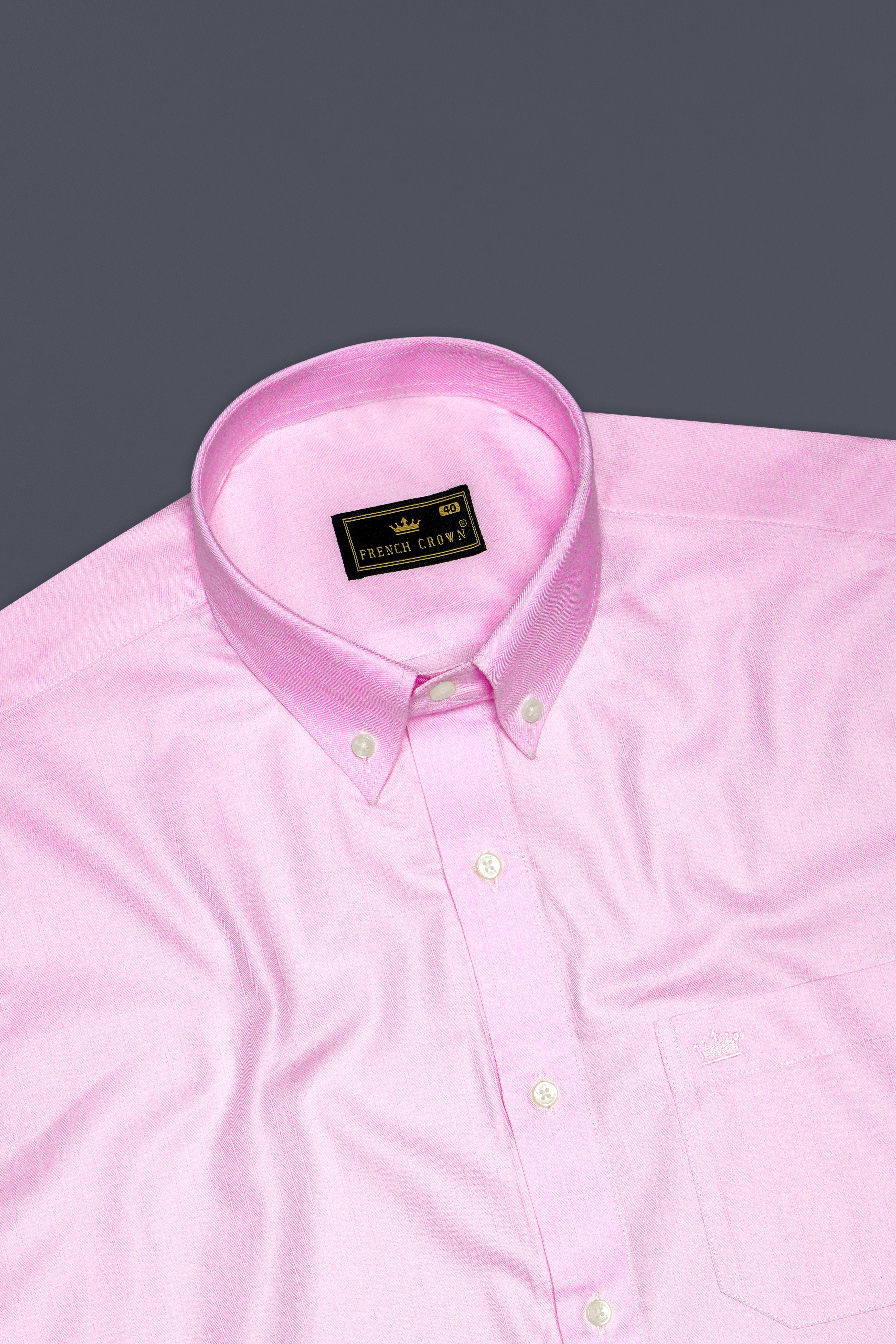 Frosted Pink-Melanie Solid Herringbone Premium Cotton Dress Shirt