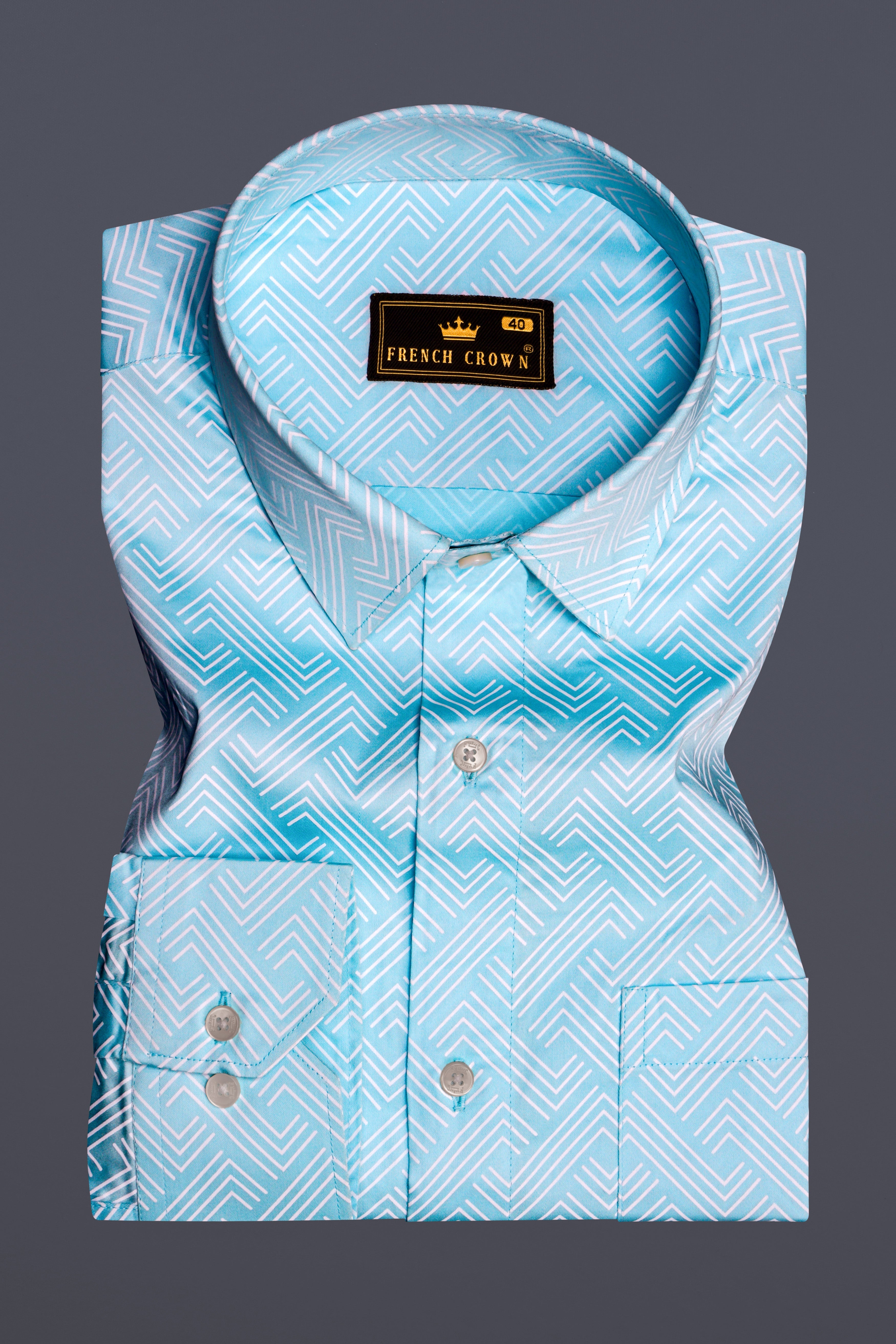 Horizon-Columbia Blue Brick Path Printed Subtle Sheen Super Soft Premium Cotton Semi Formal Shirt