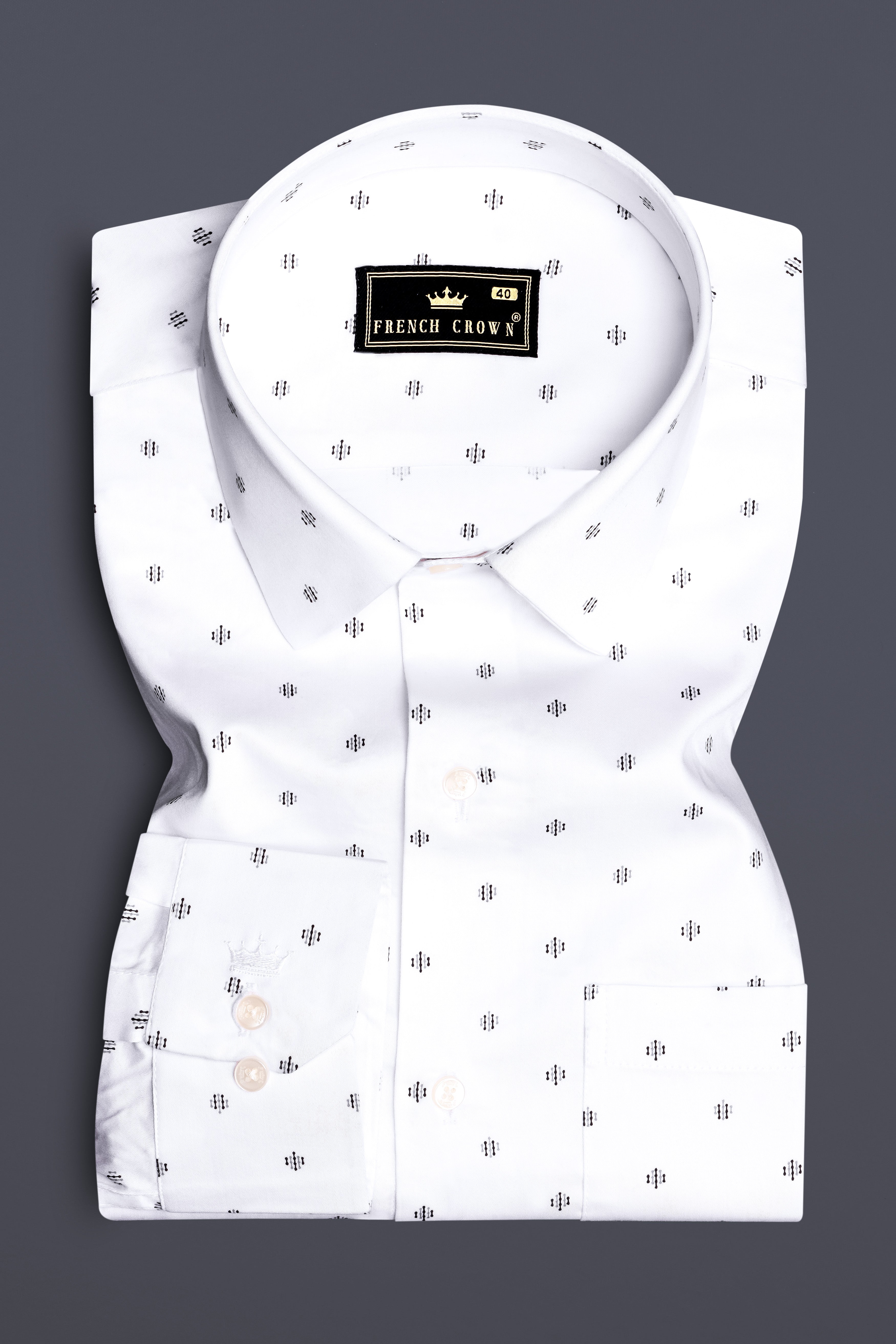 Luminous-Bright White Printed Subtle Sheen Super Soft Premium Cotton Semi Formal Shirt