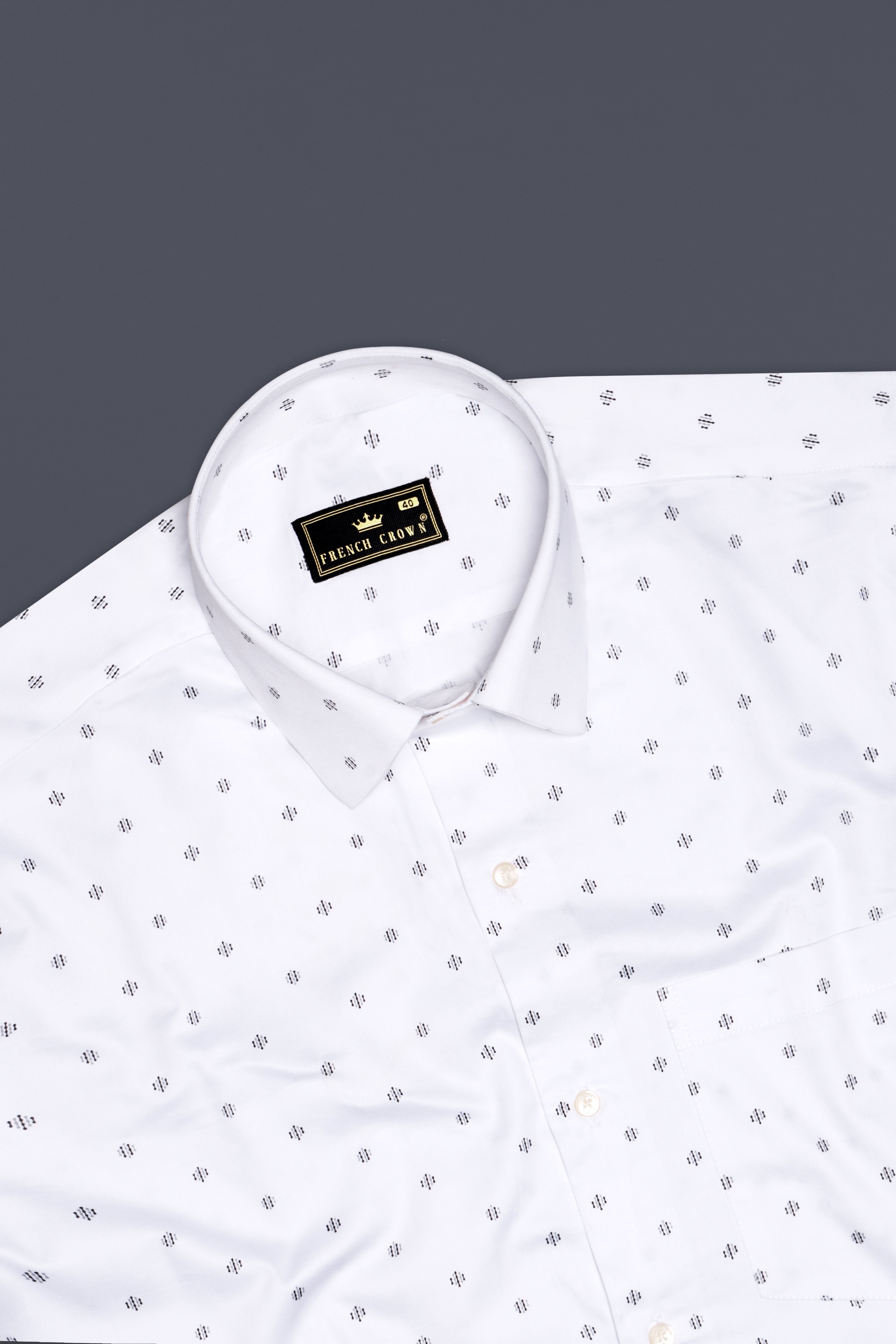 Luminous-Bright White Printed Subtle Sheen Super Soft Premium Cotton Semi Formal Shirt