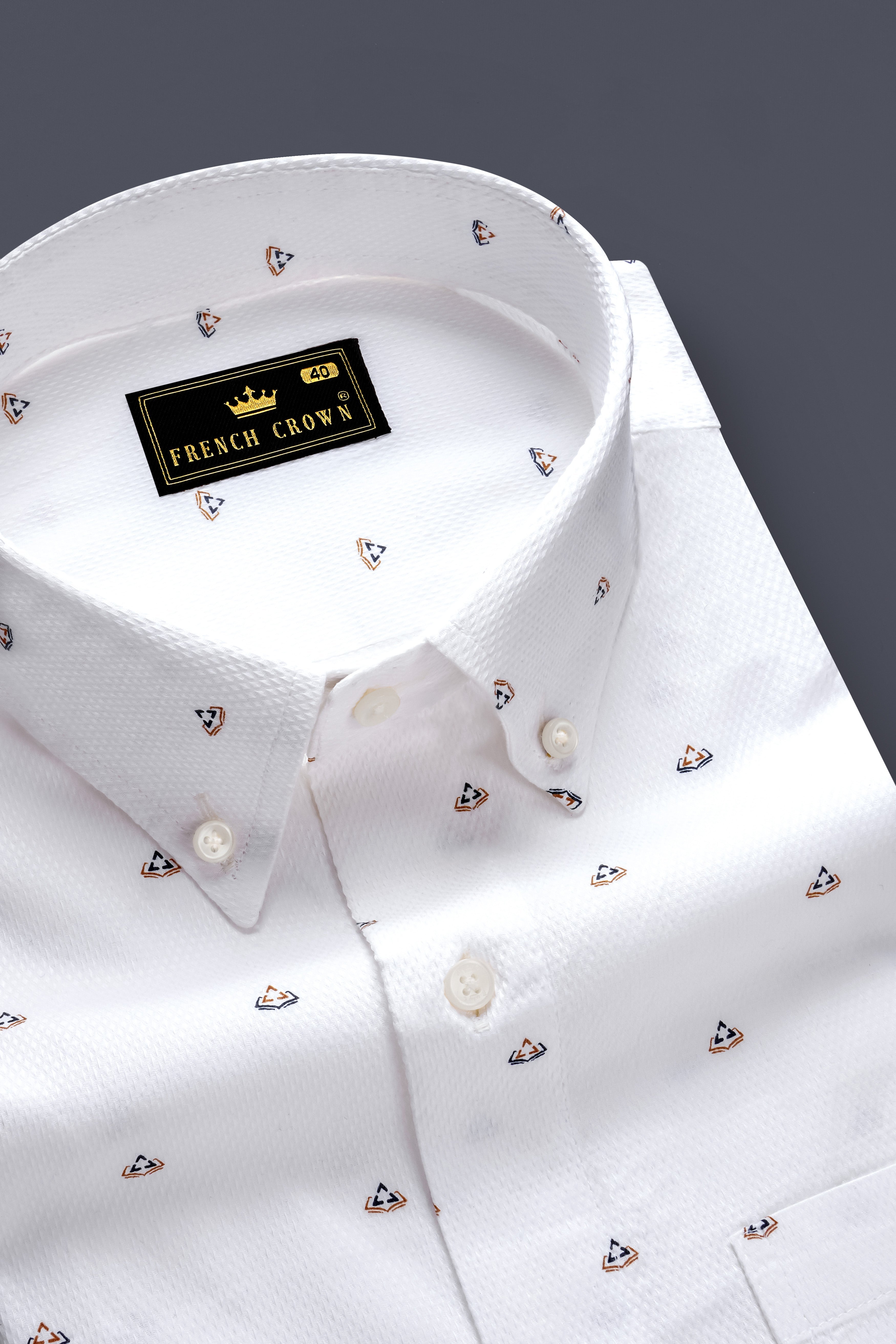 Alabaster Grace-Bright White Printed Dobby Textured Premium Giza Cotton Dress Shirt