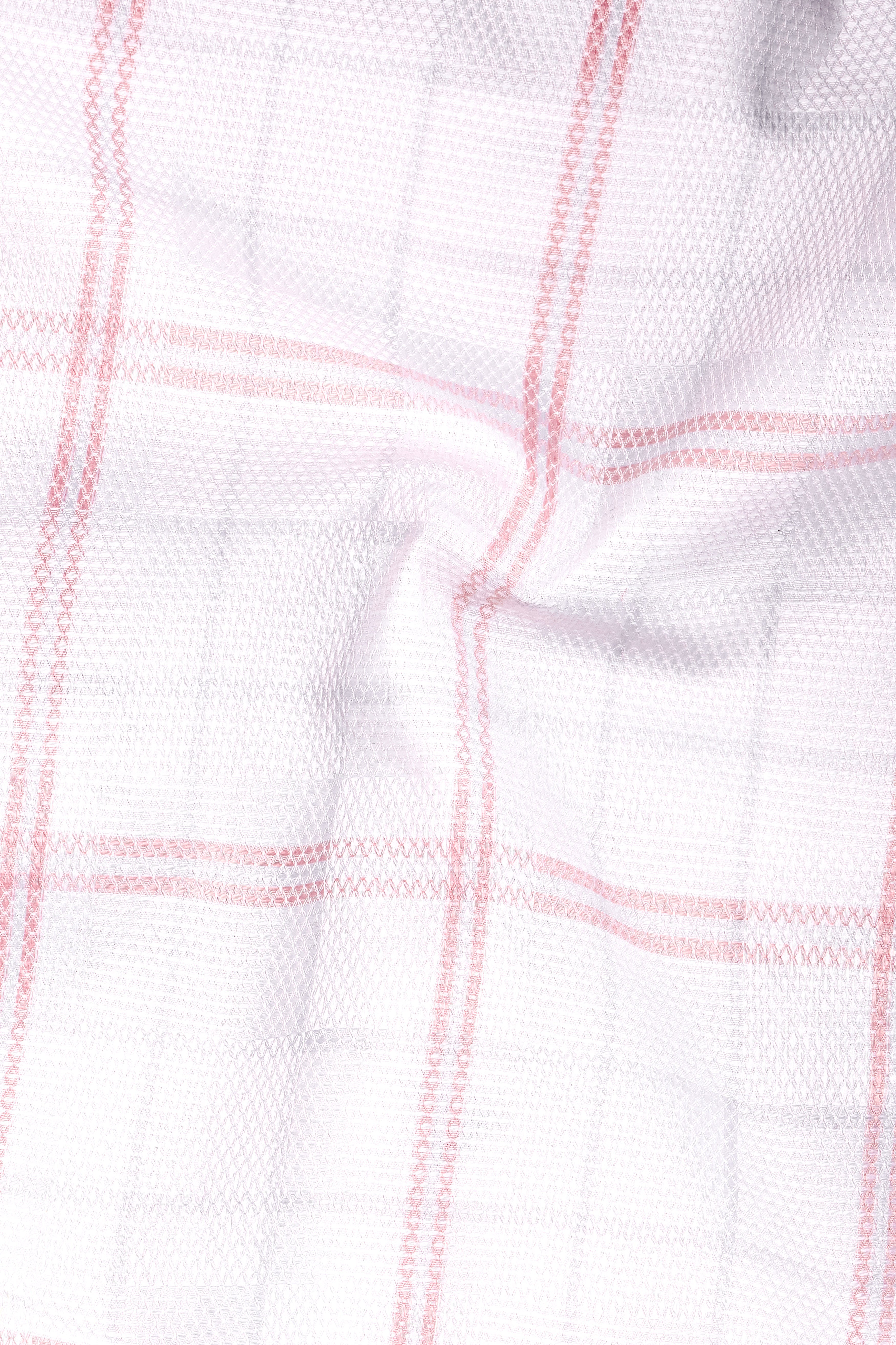 Rose-Azalea Pink And Bright White Plaid Dobby Textured Premium Giza Cotton Dress Shirt