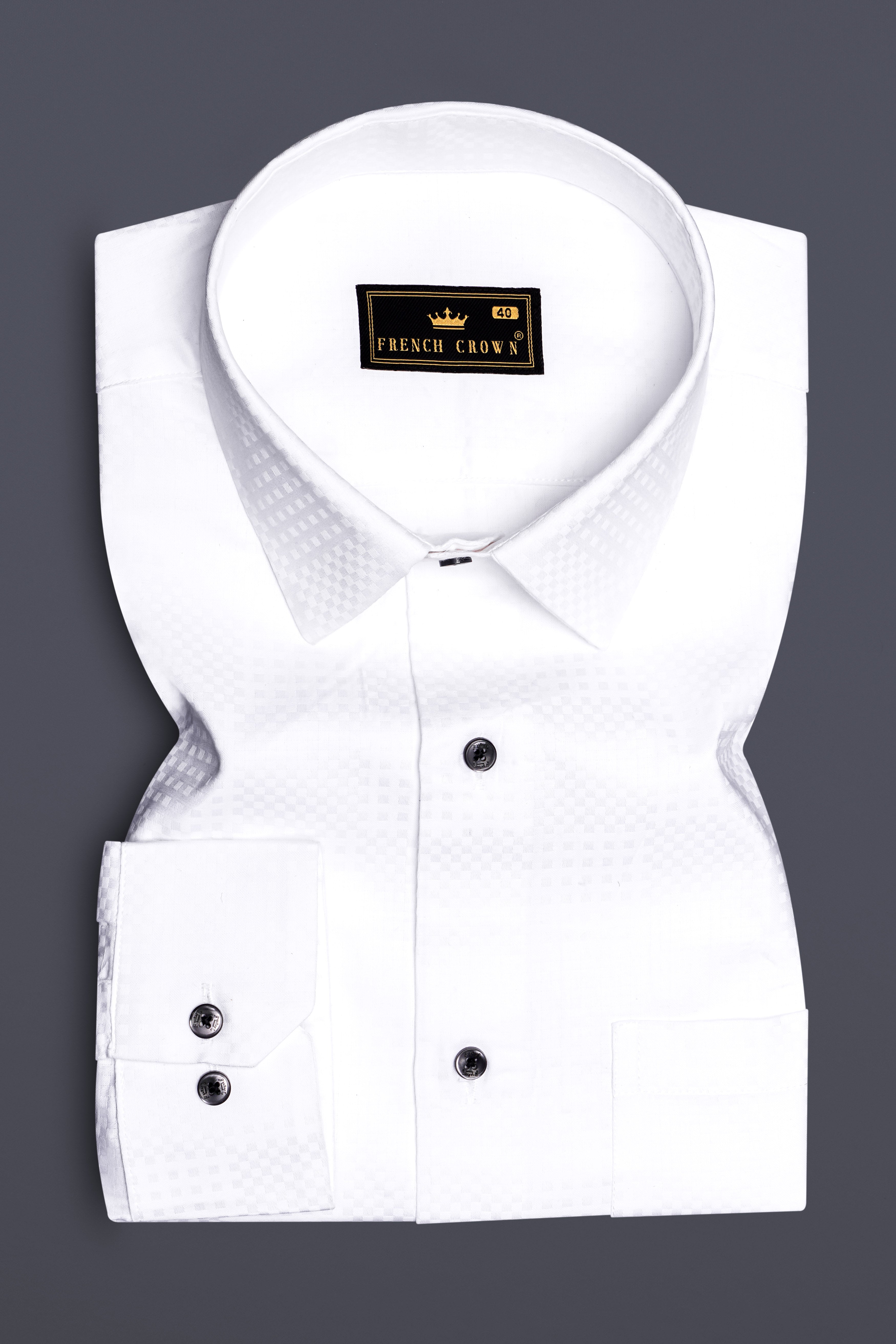 Arctic Luxe-Bright White Dobby Textured Premium Giza Cotton Dress Shirt