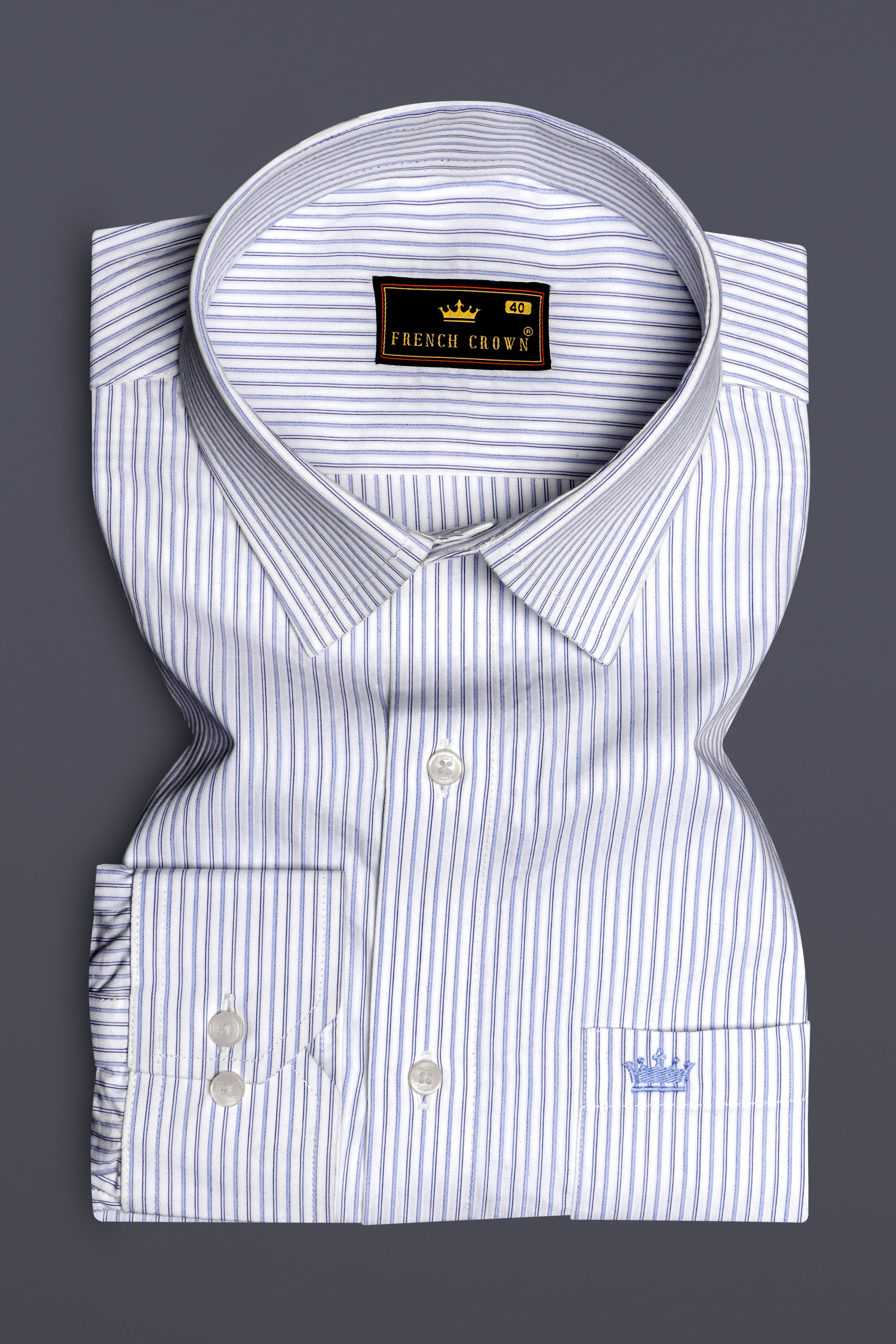 Ocean Breeze-Periwinkle Blue And Bright White Pinstripes Dobby Textured Premium Giza Cotton Dress Shirt