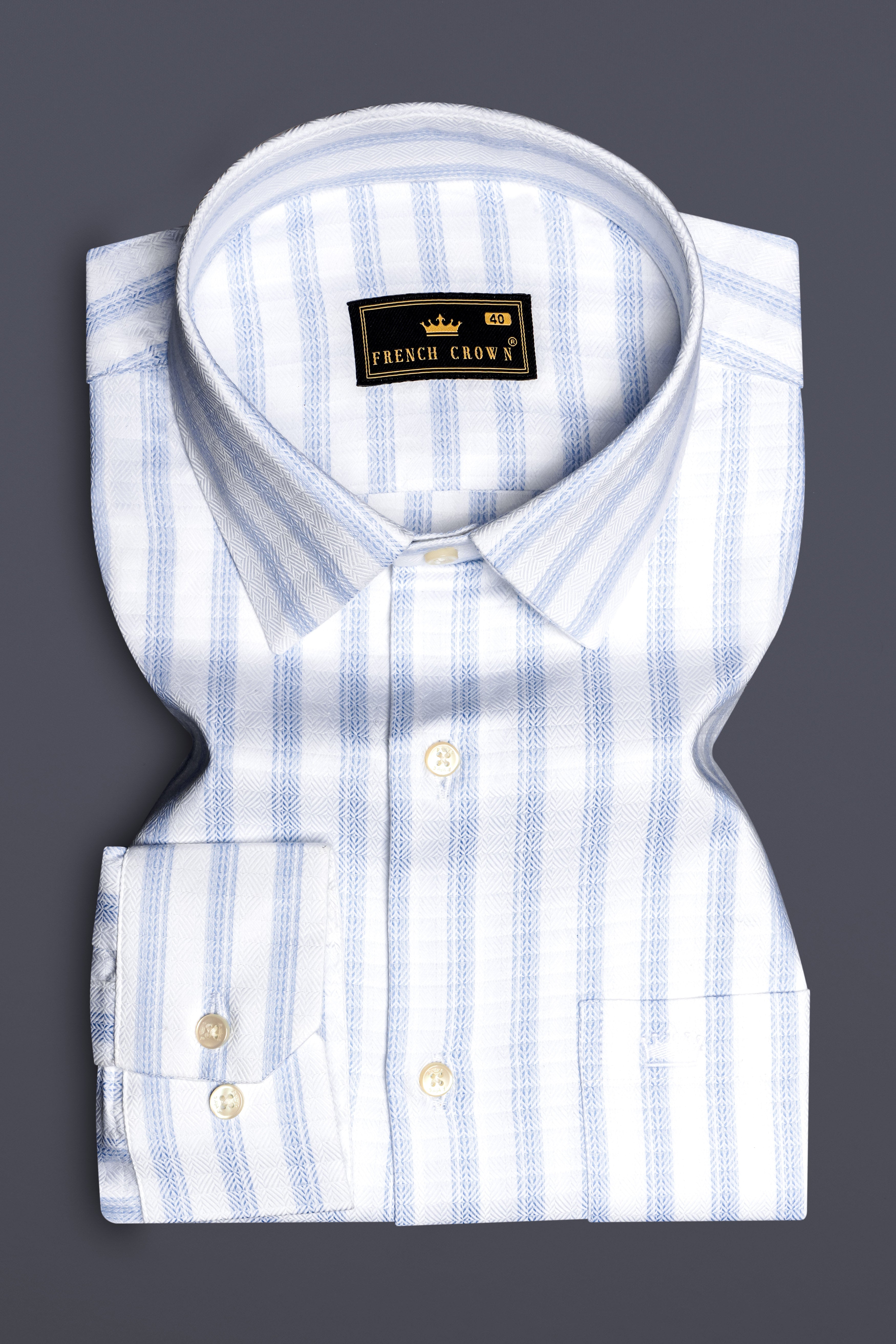 Sailors-Tropical Blue And Bright White Stripes Dobby Textured Premium Giza Cotton Dress Shirt