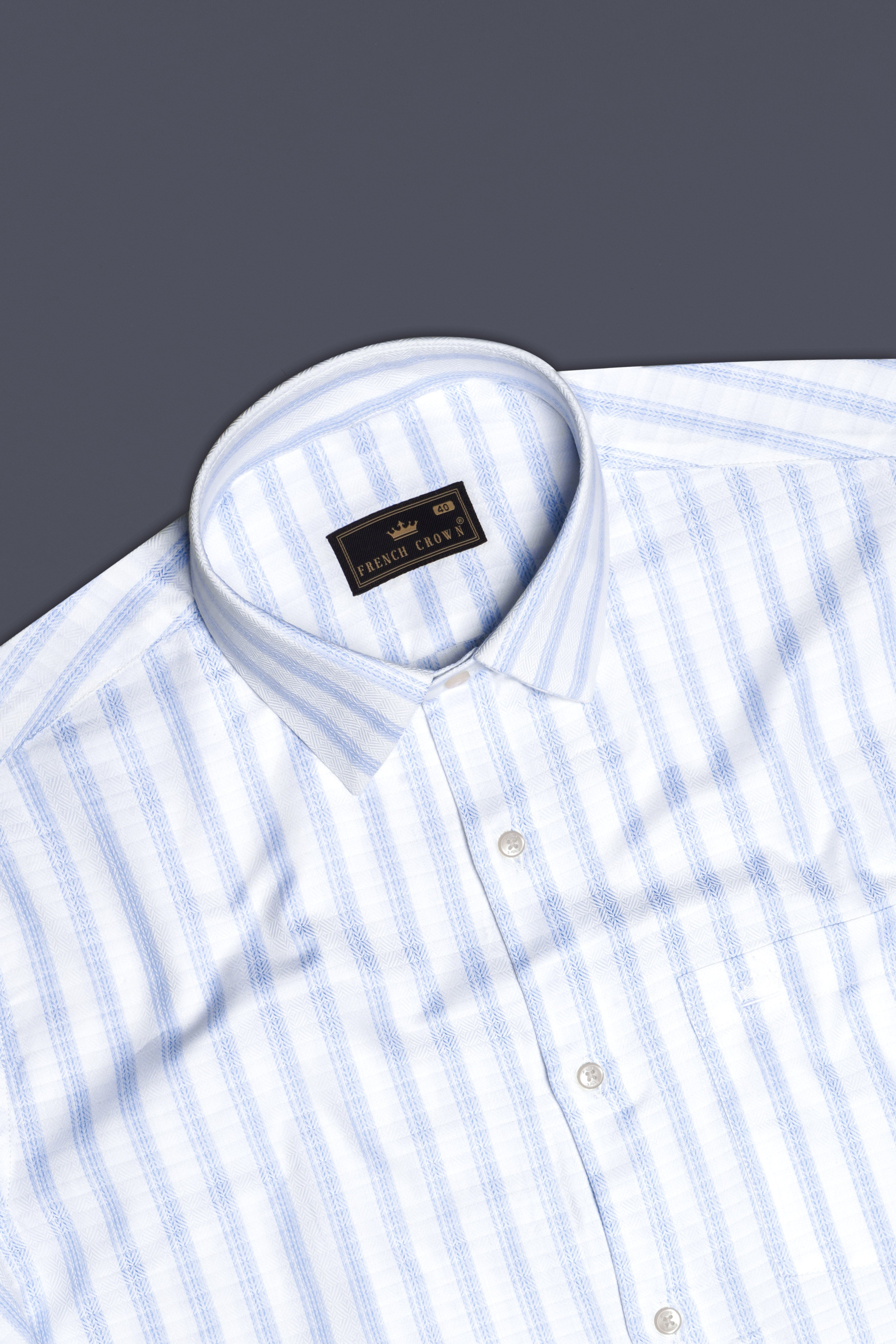 Sailors-Tropical Blue And Bright White Stripes Dobby Textured Premium Giza Cotton Dress Shirt