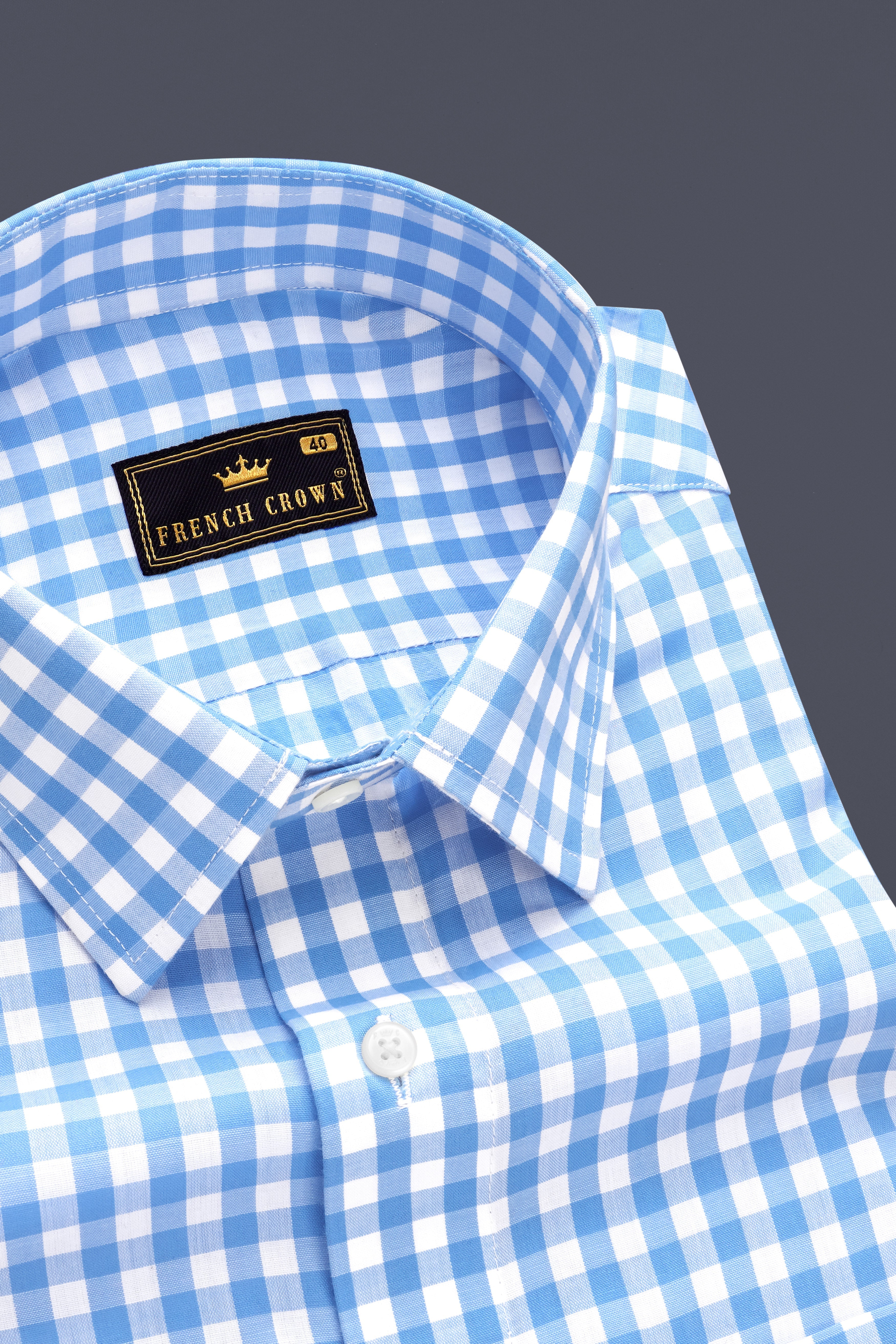 Pacific-Malibu Blue And Bright White Gingham Plaid Super Soft Premium Cotton Dress Shirt