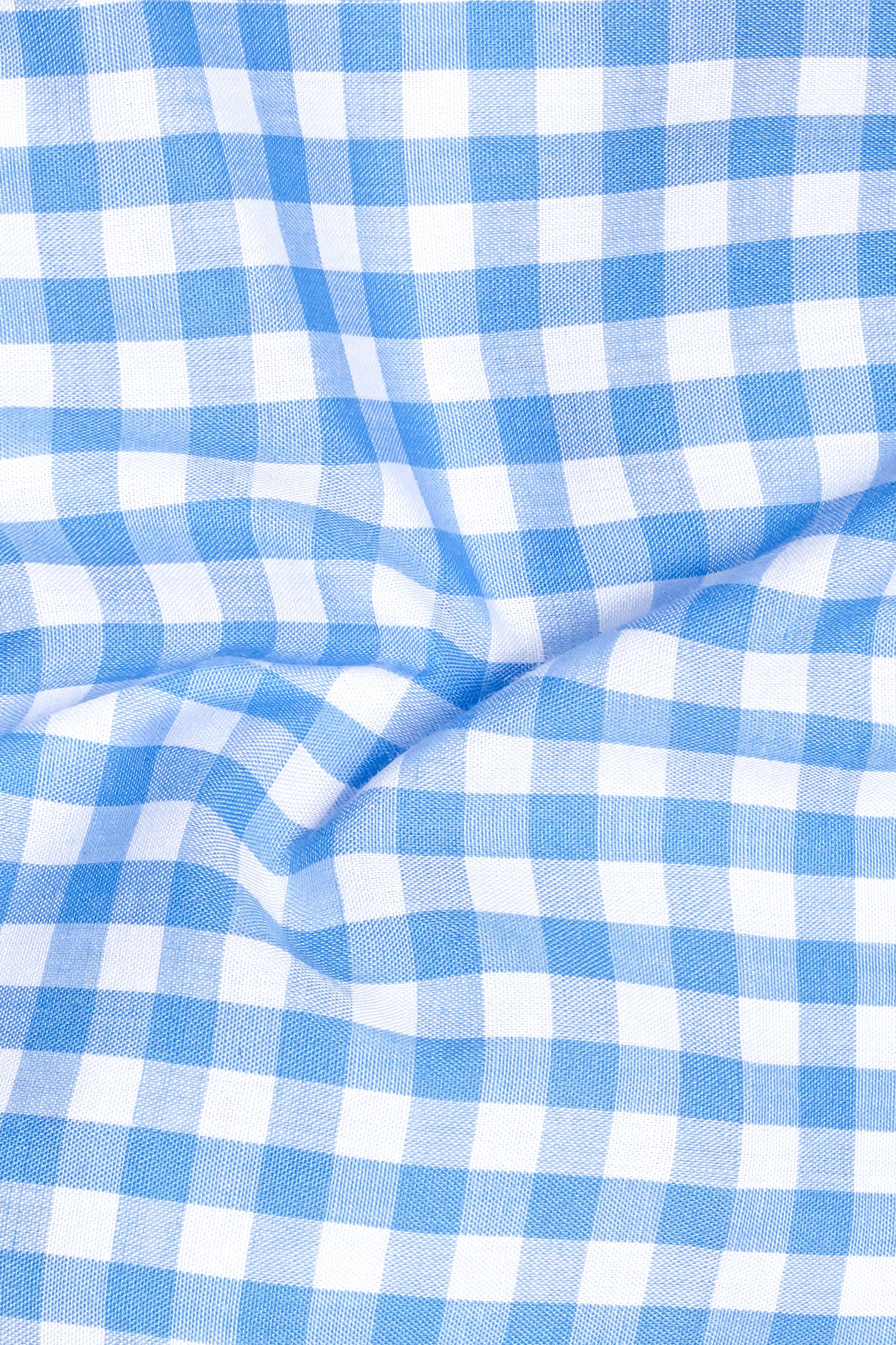 Pacific-Malibu Blue And Bright White Gingham Plaid Super Soft Premium Cotton Dress Shirt