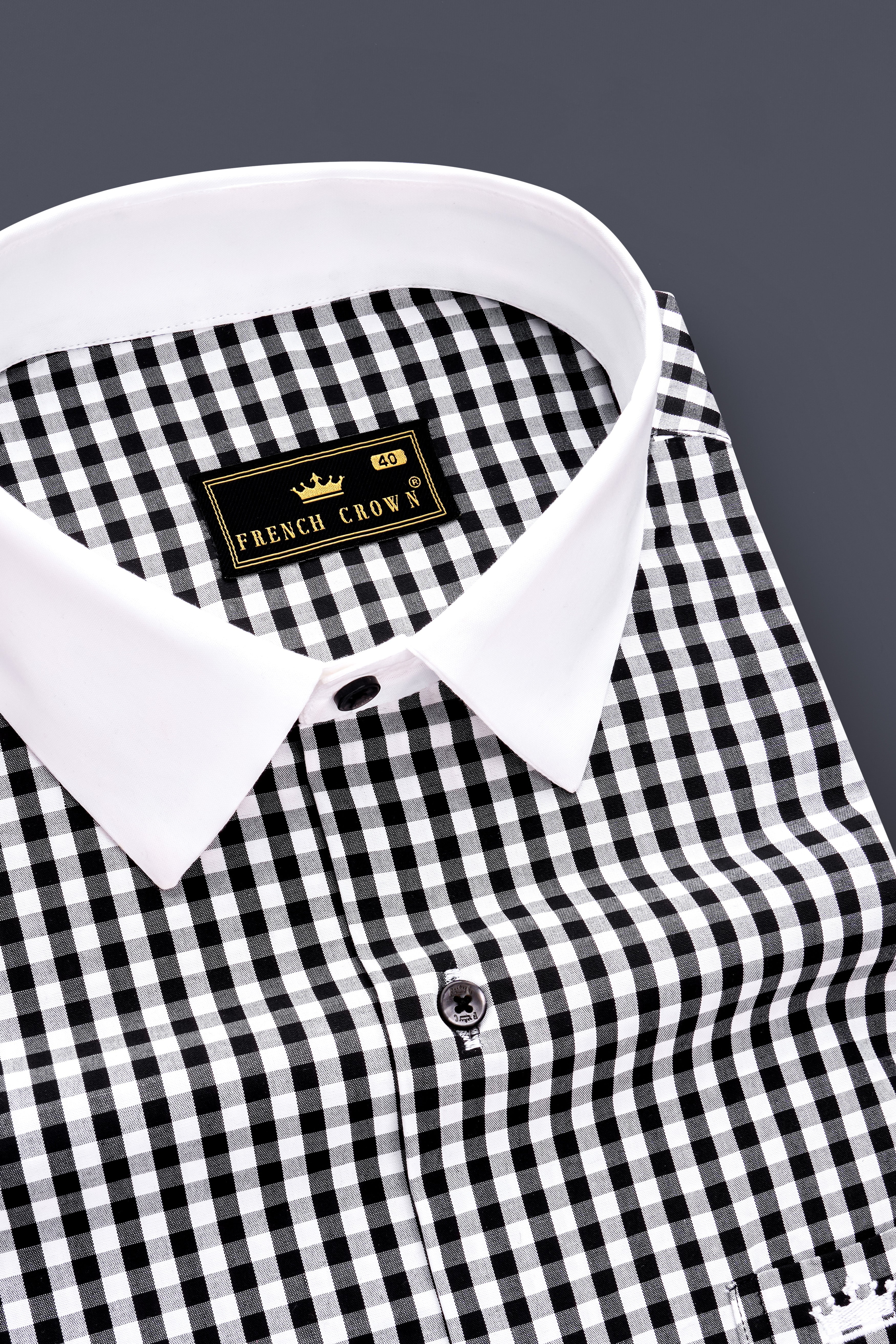 Jade Black And Bright White Gingham Plaid Super Soft Premium Cotton Dress Shirt