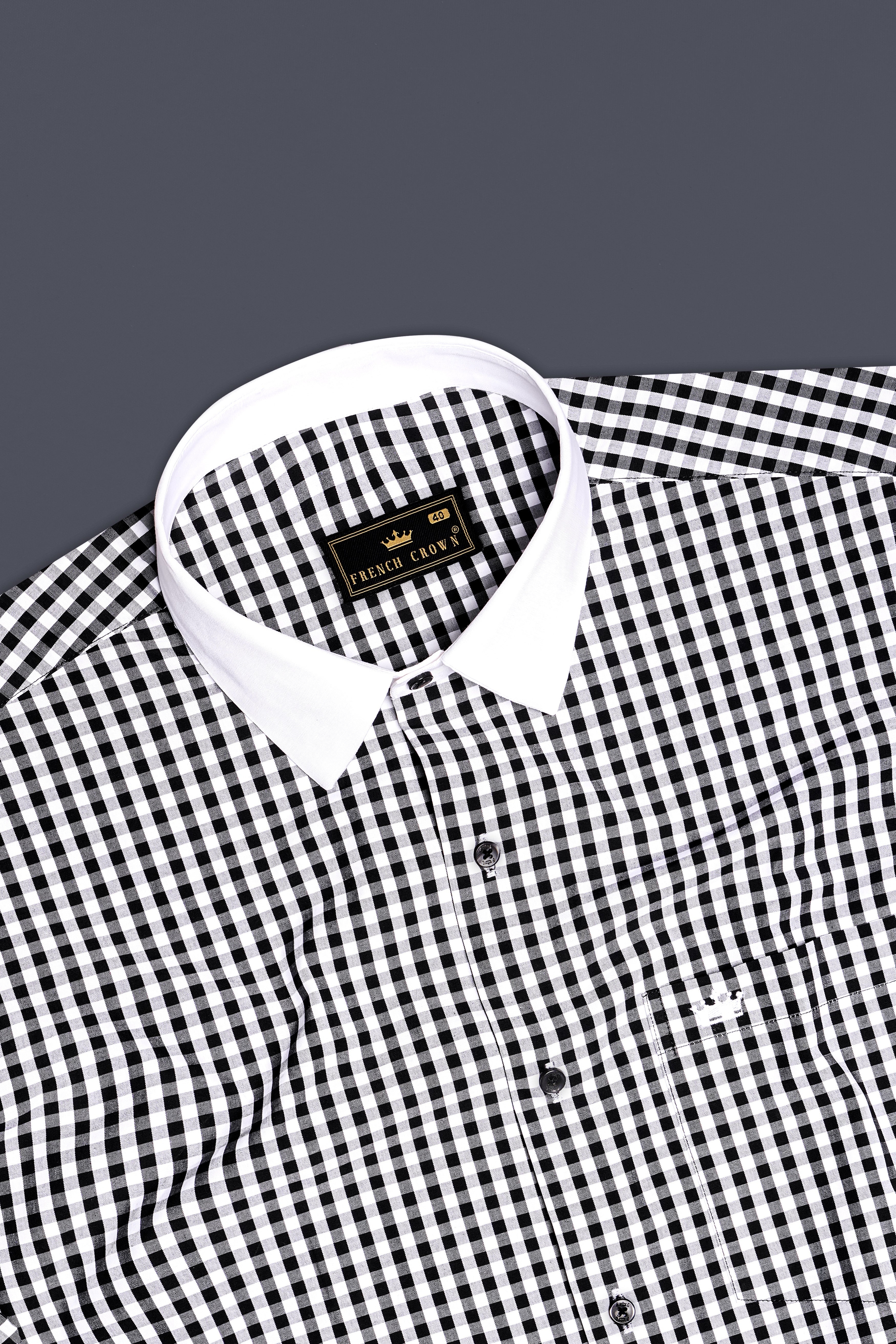 Jade Black And Bright White Gingham Plaid Super Soft Premium Cotton Dress Shirt