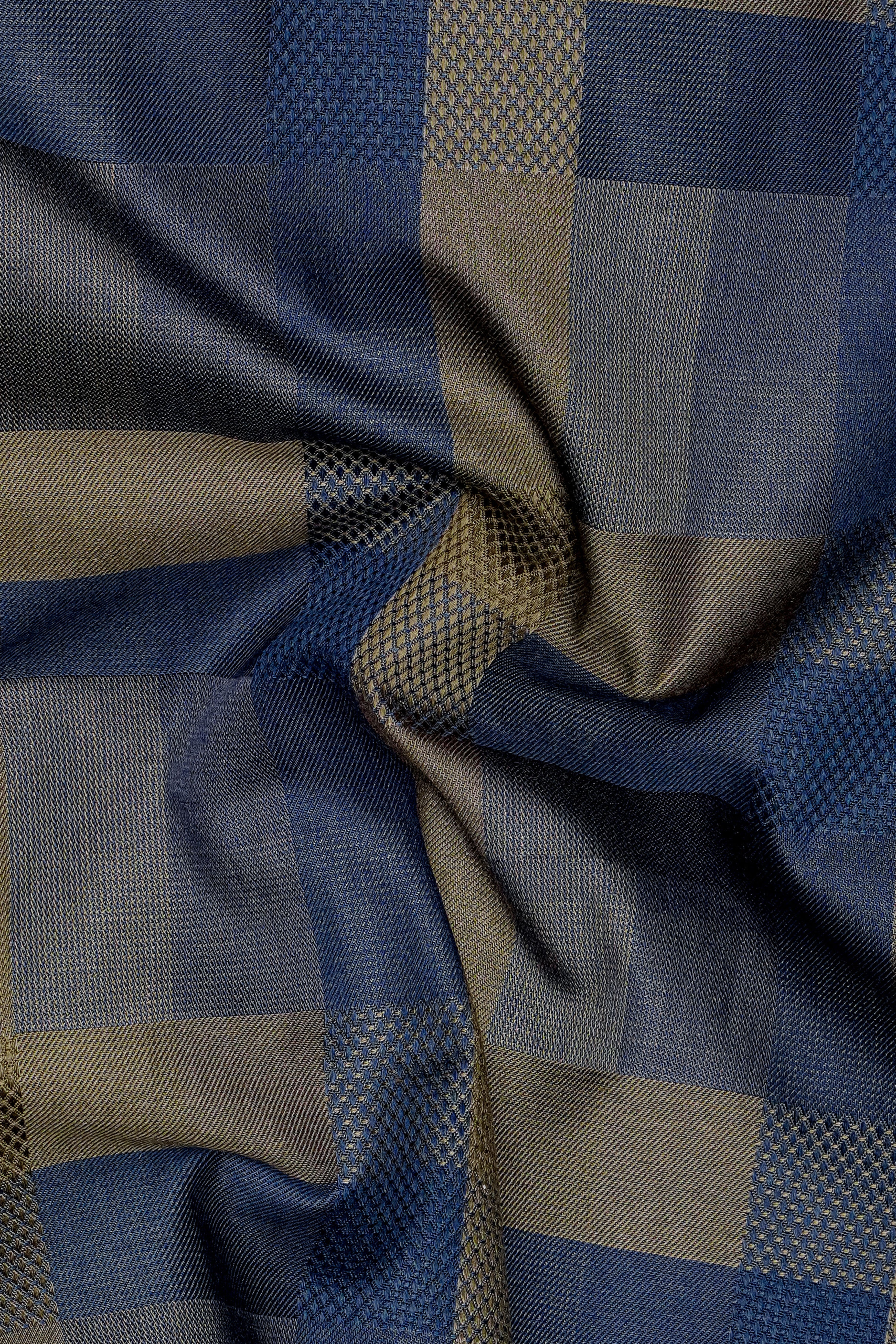 Makara-Downriver Blue And Makara Brown Plaid Jacquard Textured Premium Cotton Dress Shirt