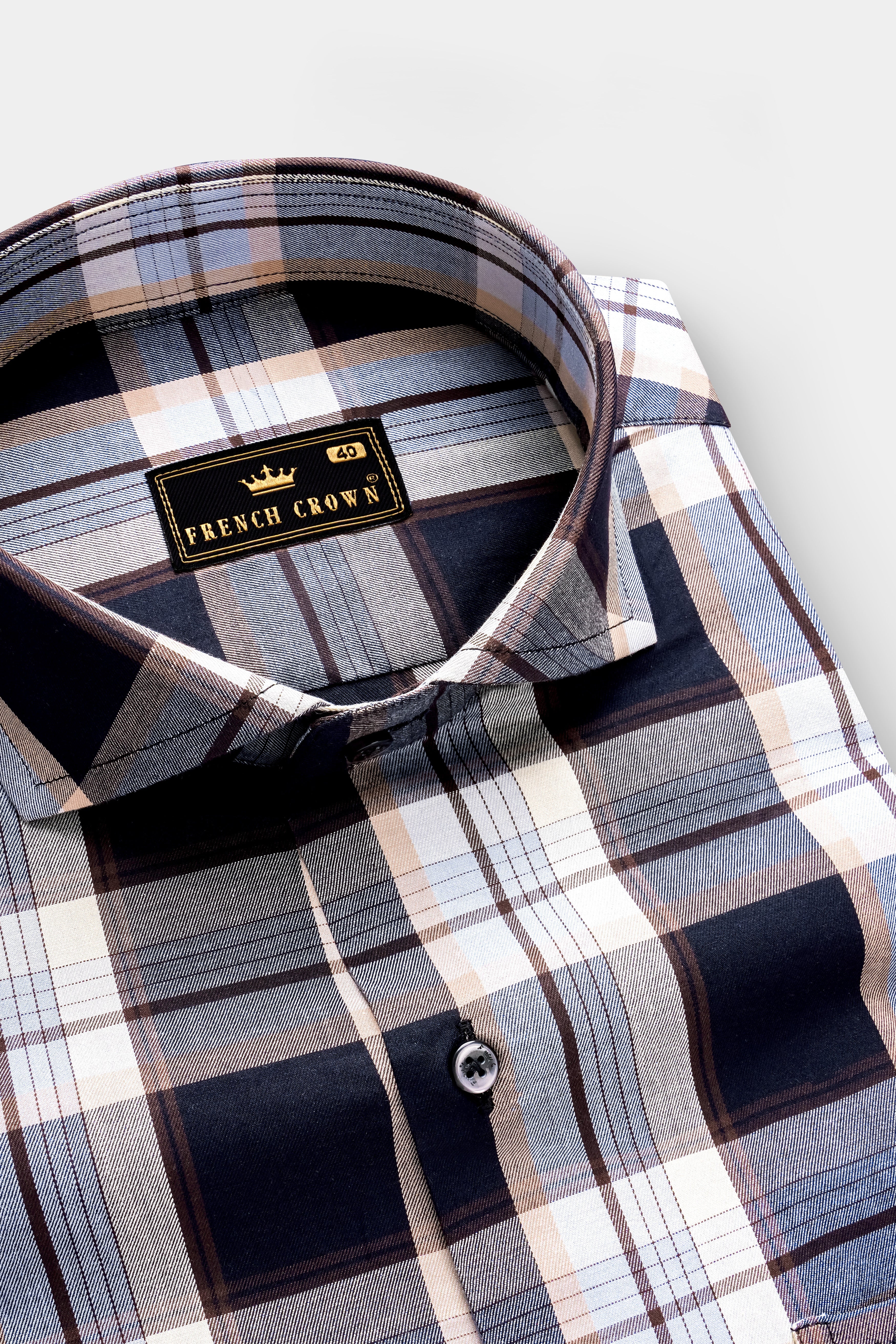 Glacier-Cinder Blue And Cadet Gray Plaid Twill Premium Cotton Semi Formal Shirt