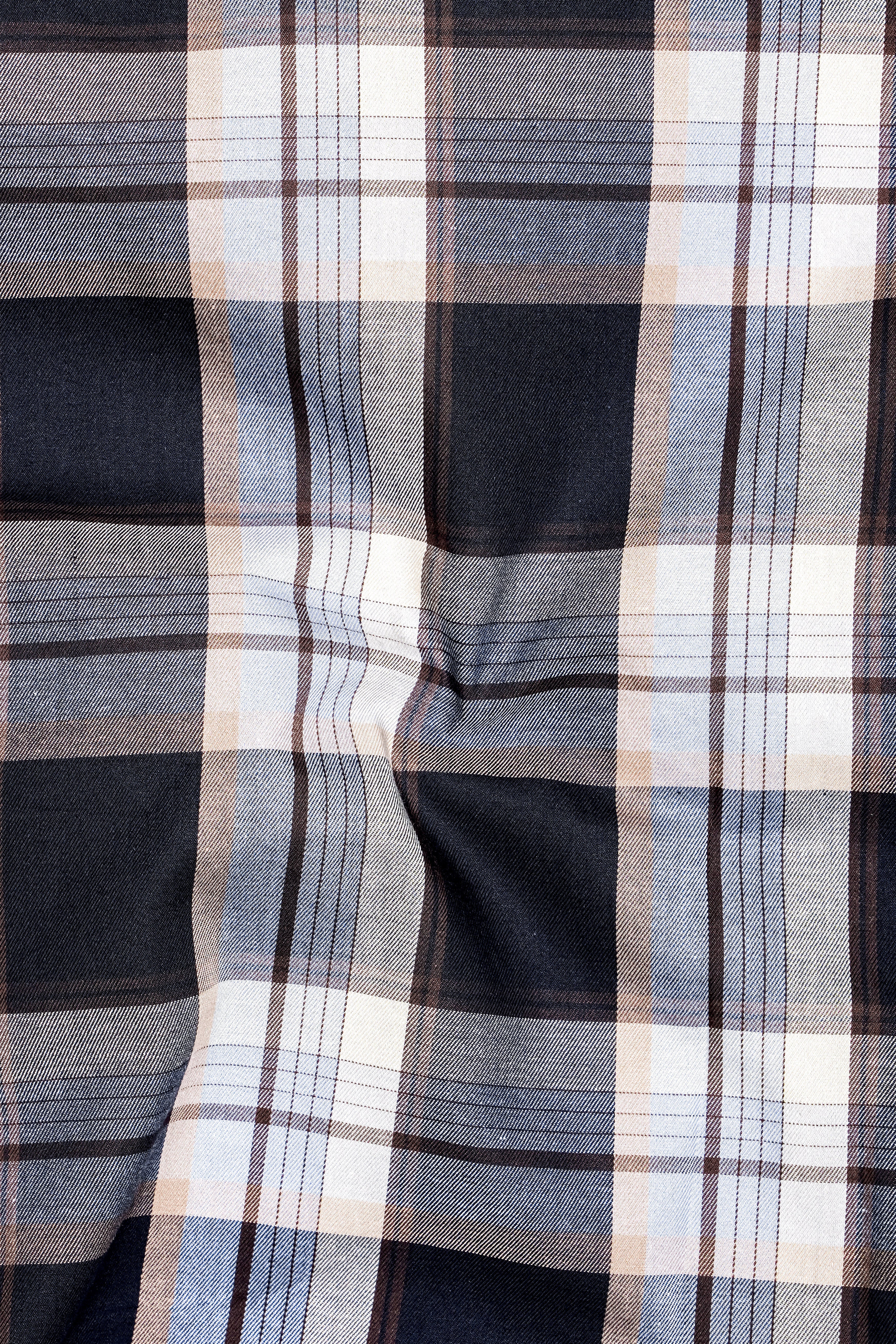 Glacier-Cinder Blue And Cadet Gray Plaid Twill Premium Cotton Semi Formal Shirt