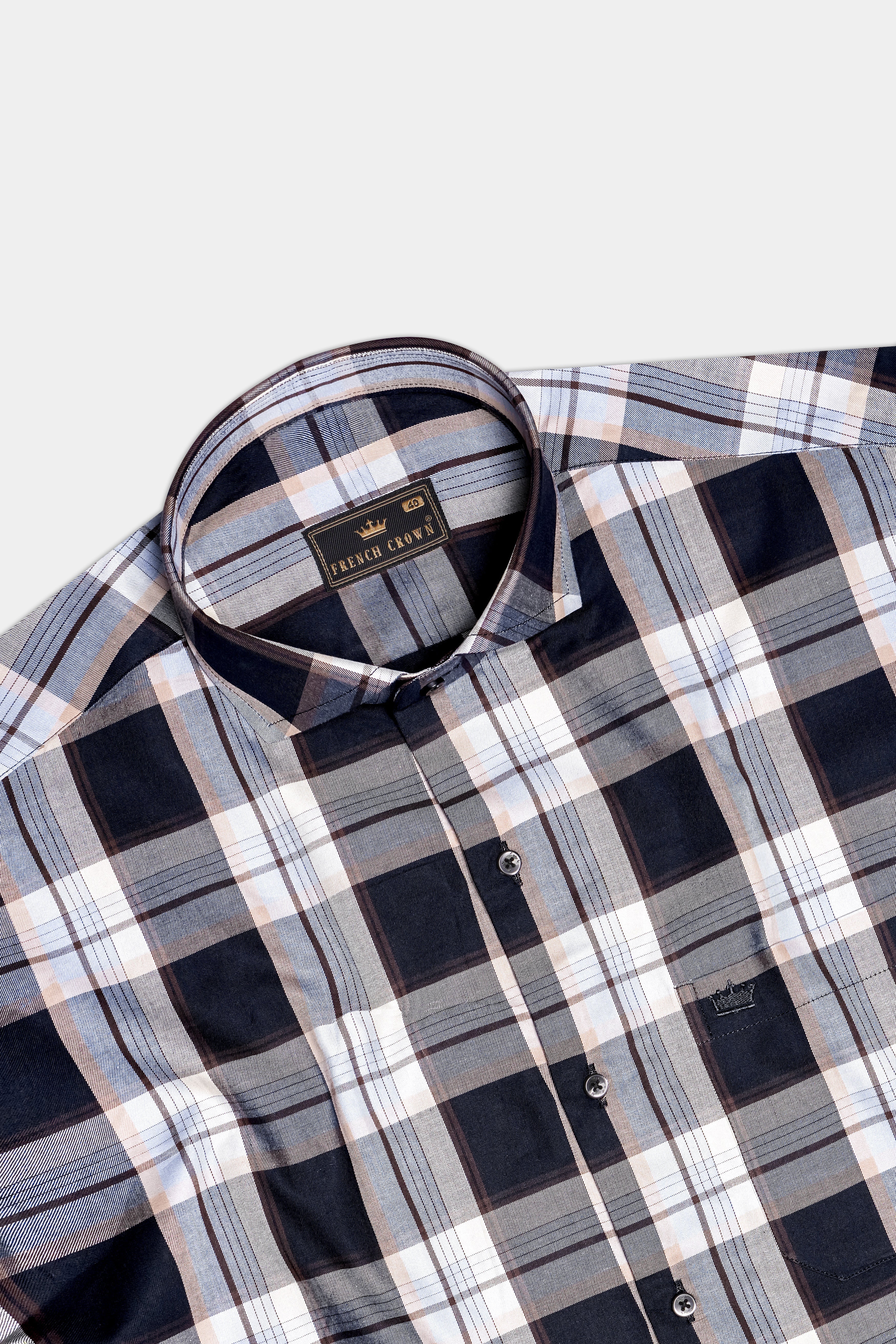 Glacier-Cinder Blue And Cadet Gray Plaid Twill Premium Cotton Semi Formal Shirt