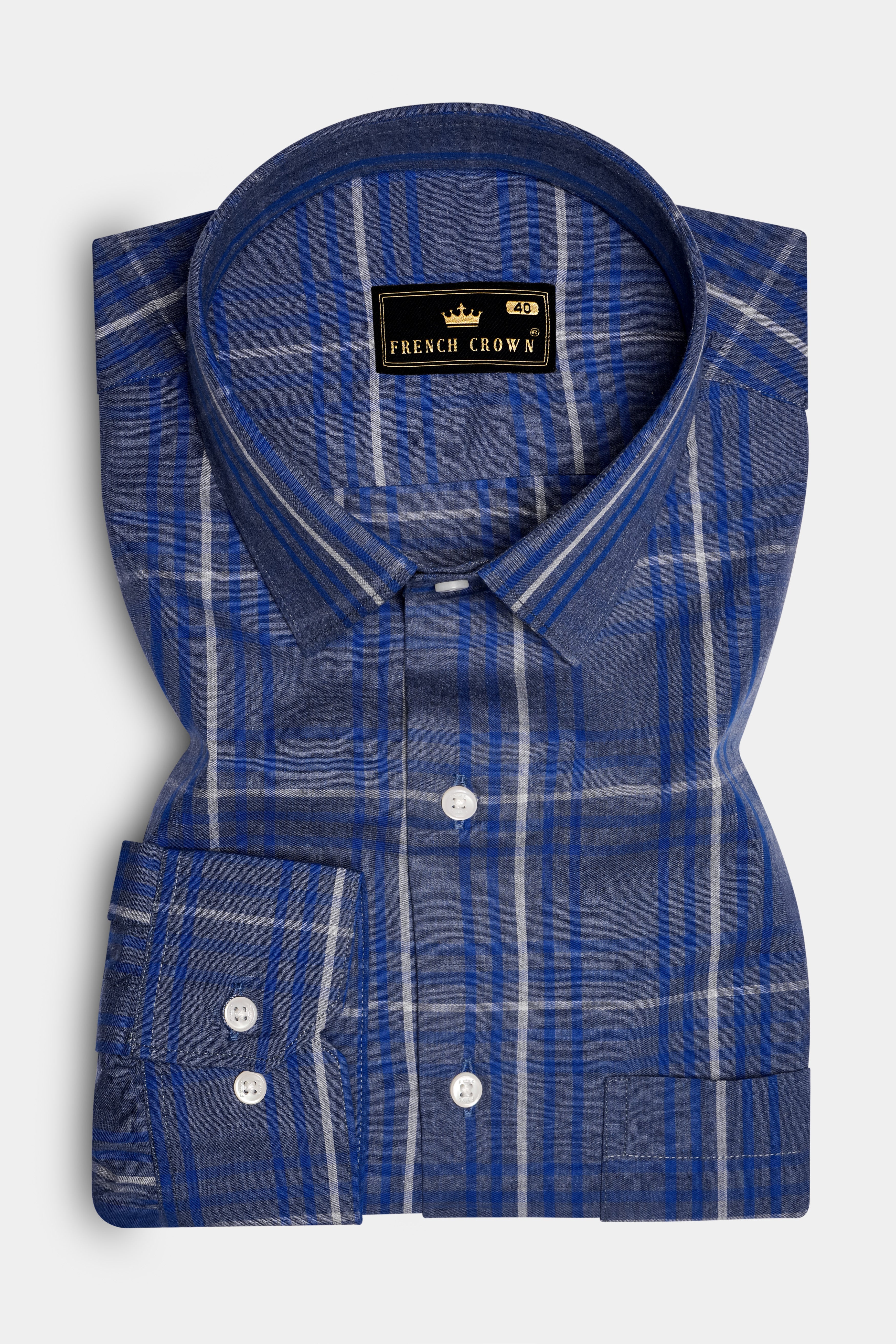 Nordic-Fiord Blue Plaid Super Soft Premium Cotton Semi Formal Shirt