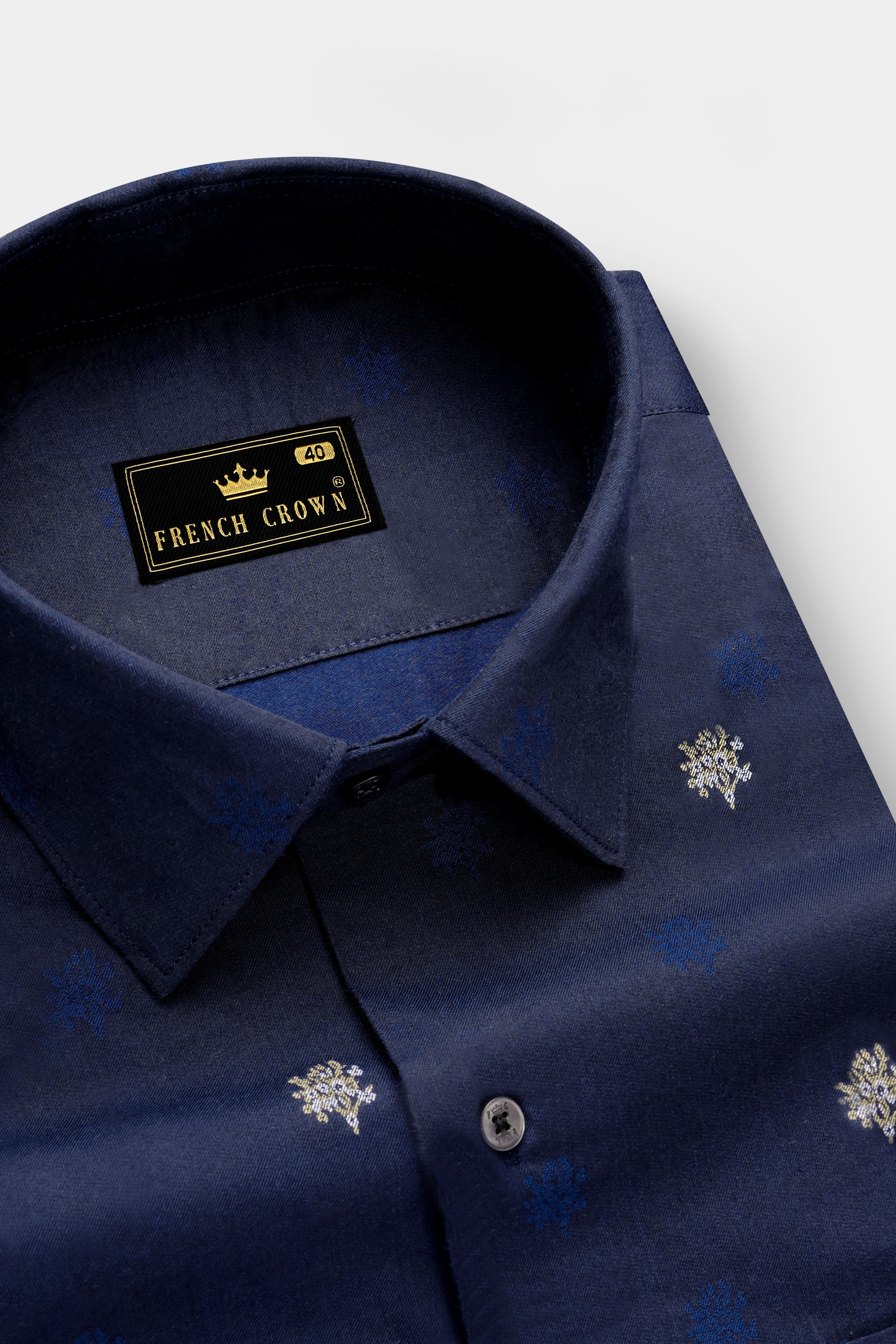 Royale-Vulcan Blue Floral Butta Jacquard Textured Premium Cotton Dress Shirt