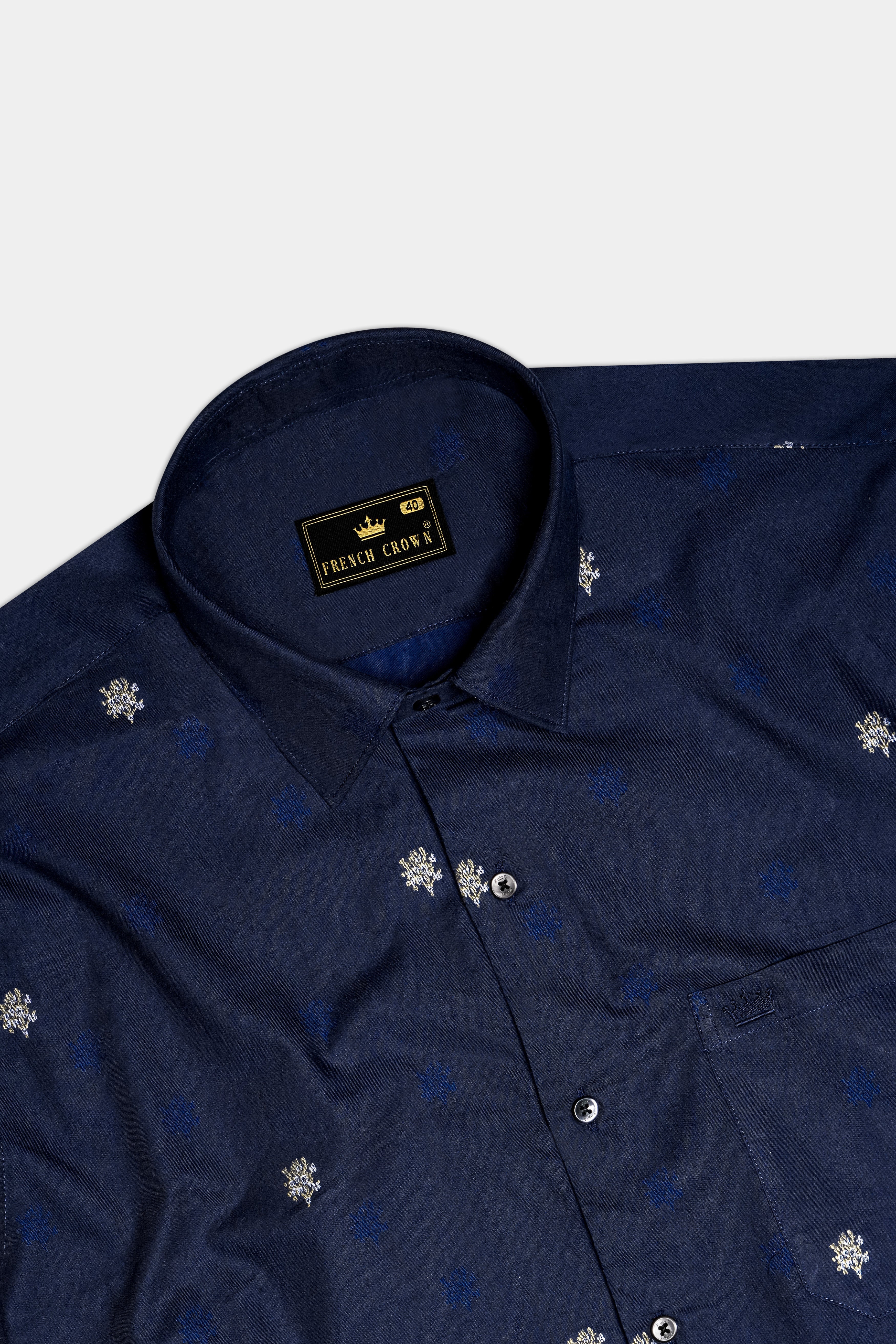 Royale-Vulcan Blue Floral Butta Jacquard Textured Premium Cotton Dress Shirt