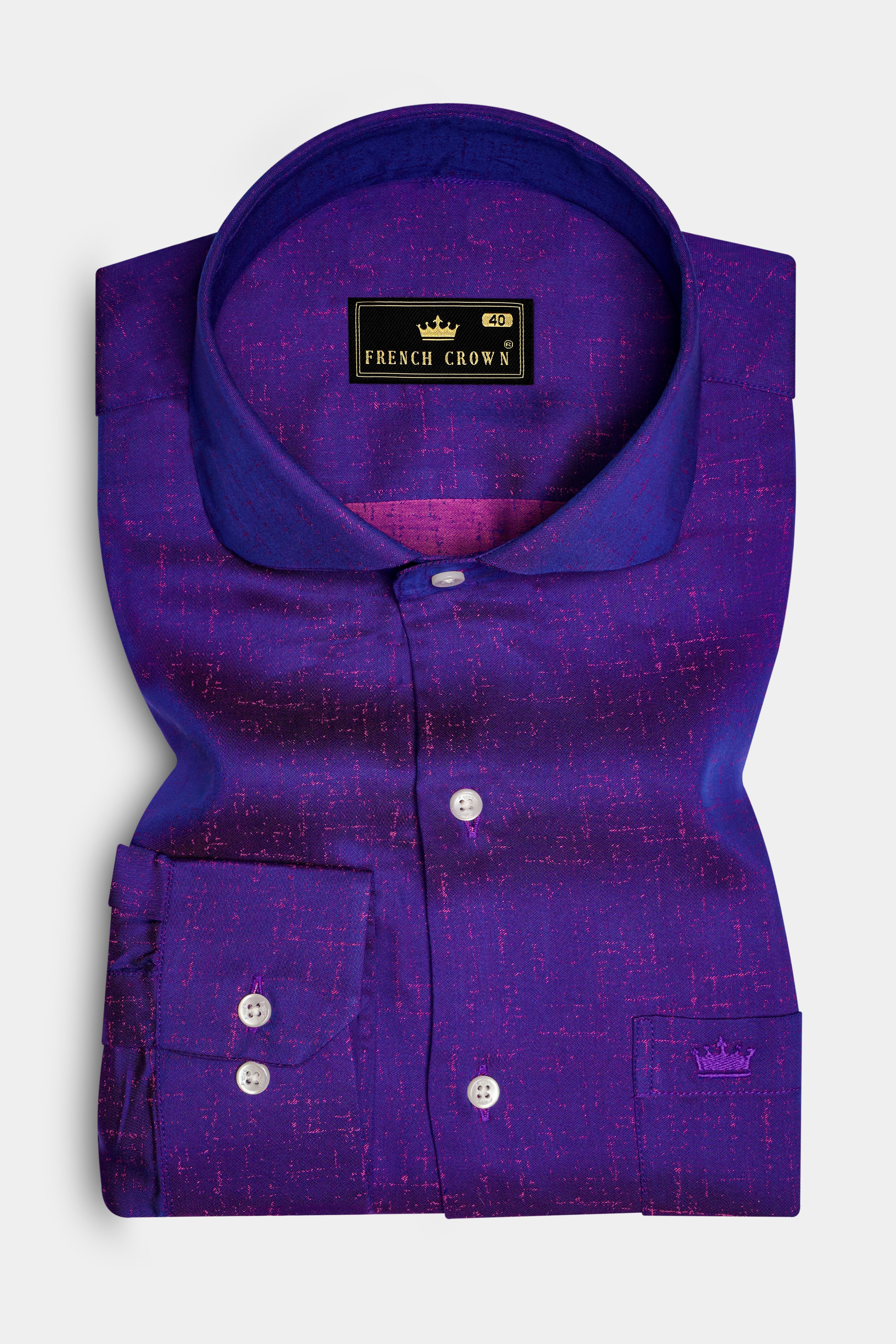 Nebula-Meteorite Purple Two Tone Jacquard Textured Premium Cotton Dress Tencel Shirt