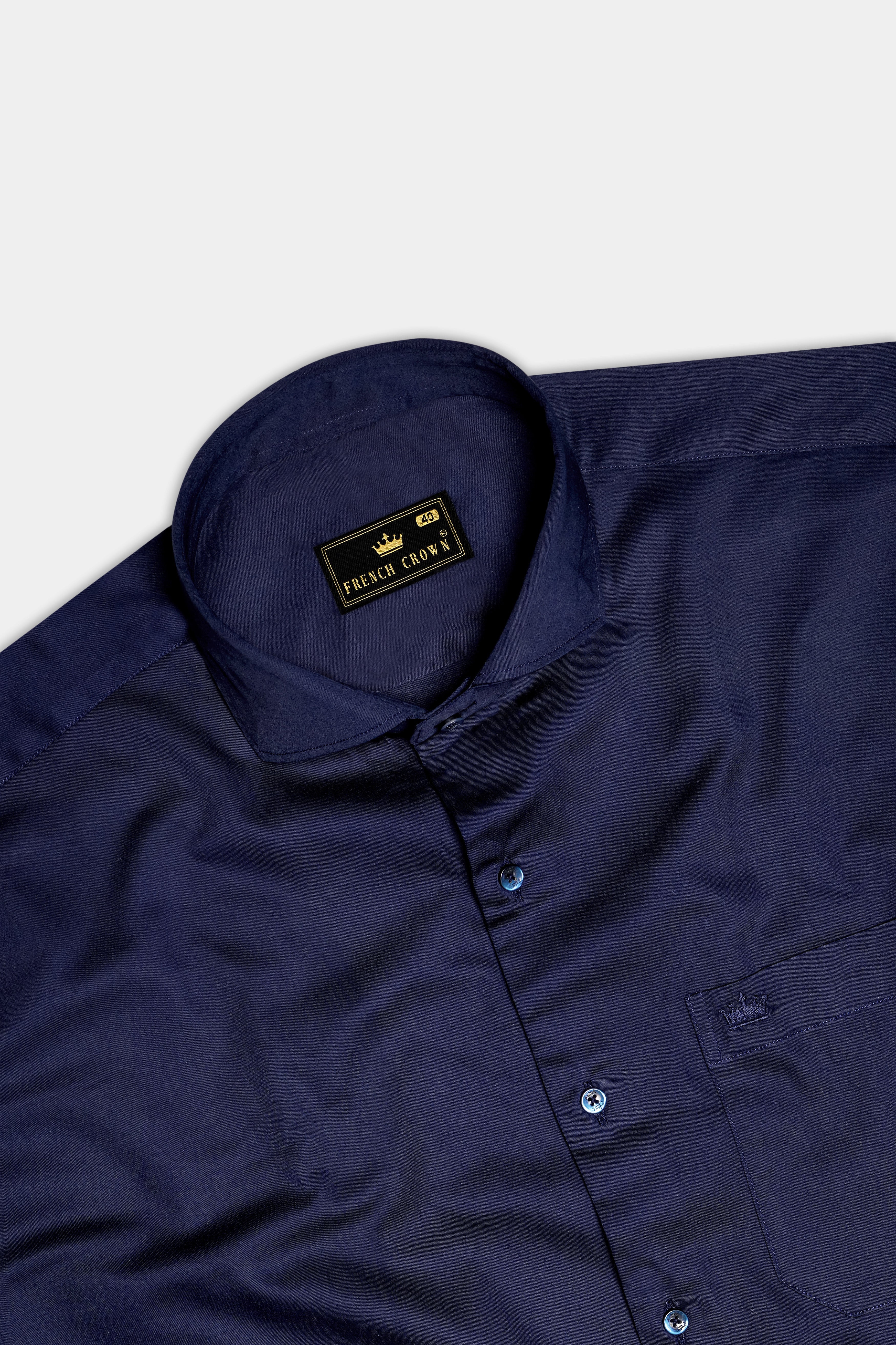 RoyalGlint-Prussian Blue Solid Subtle Sheen Super Soft Premium Cotton Dress Shirt