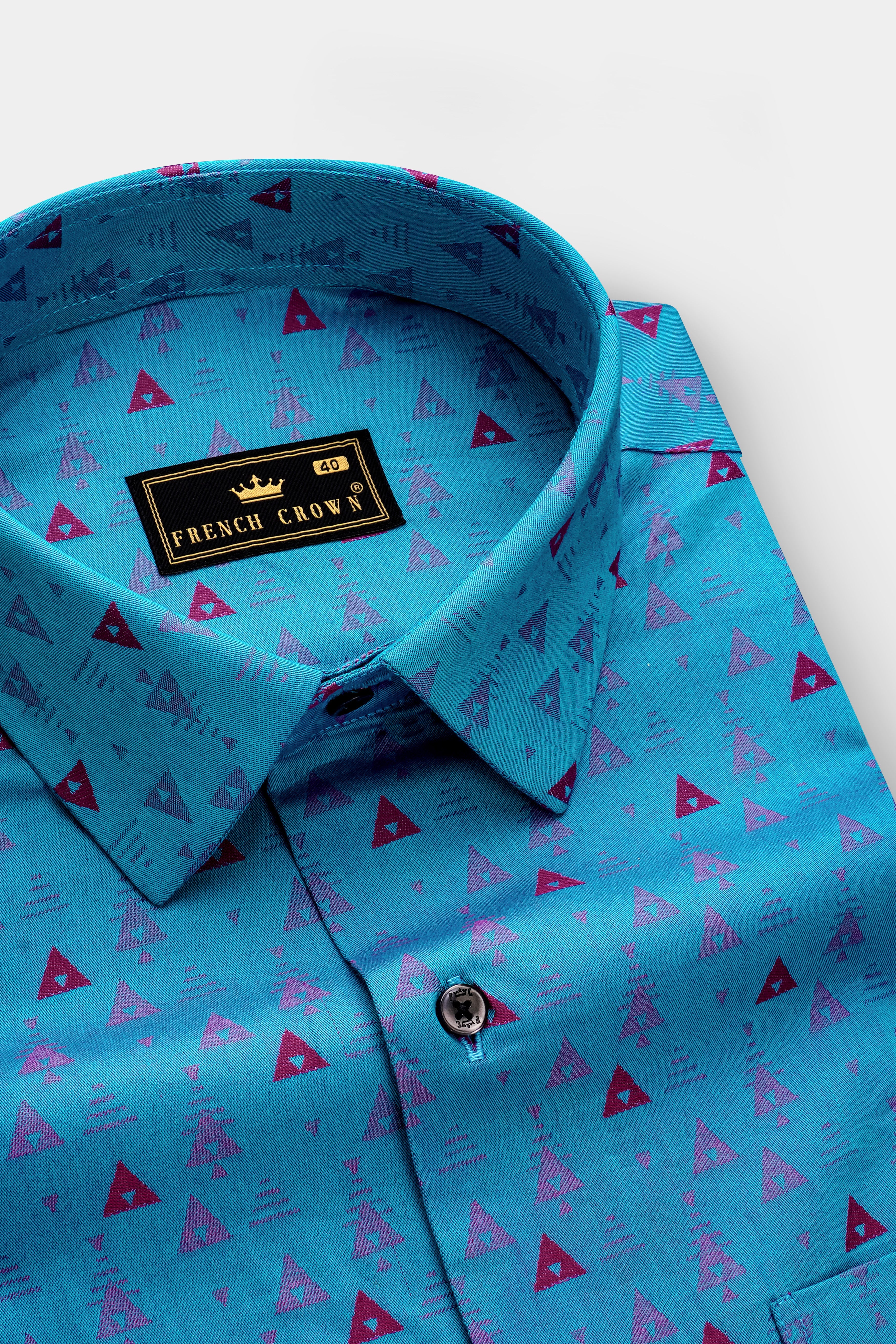 TriFold-Curious Blue Triangle Printed Jacquard Textured Premium Cotton Dress Shirt