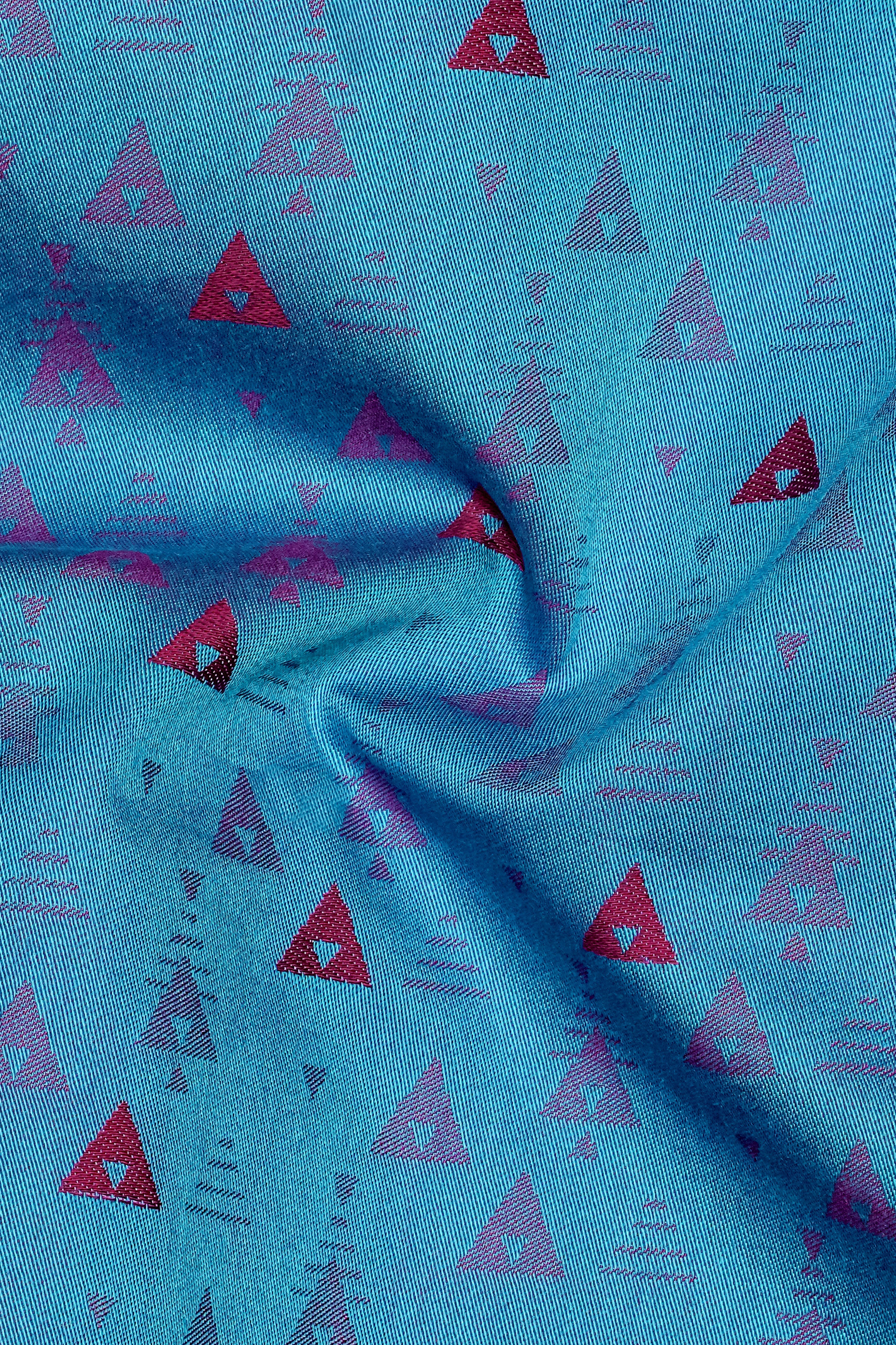 TriFold-Curious Blue Triangle Printed Jacquard Textured Premium Cotton Dress Shirt