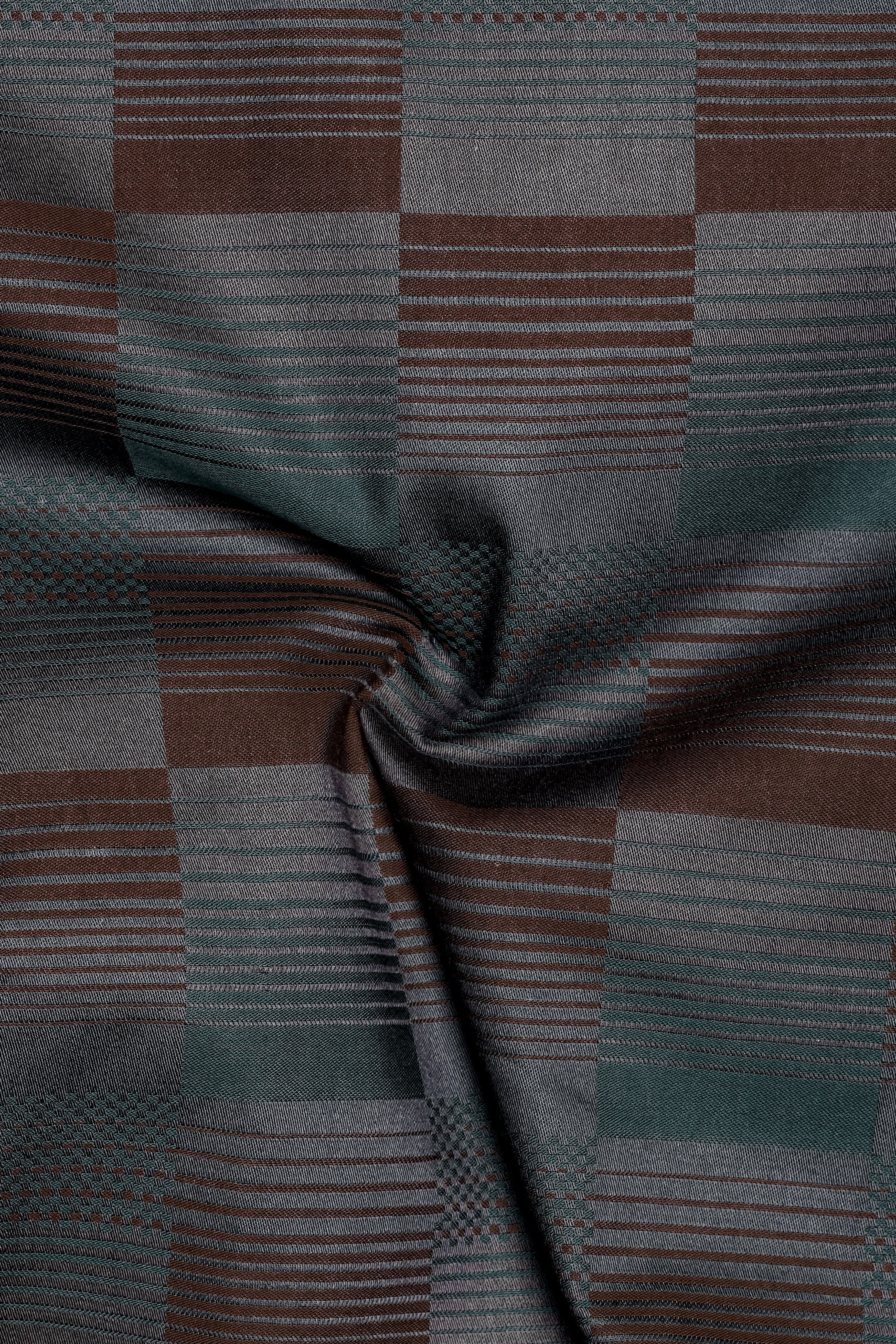 TimberLine-Bistre Brown And Plantation Green Barcode stripes Jacquard Textured Premium Cotton Dress Shirt