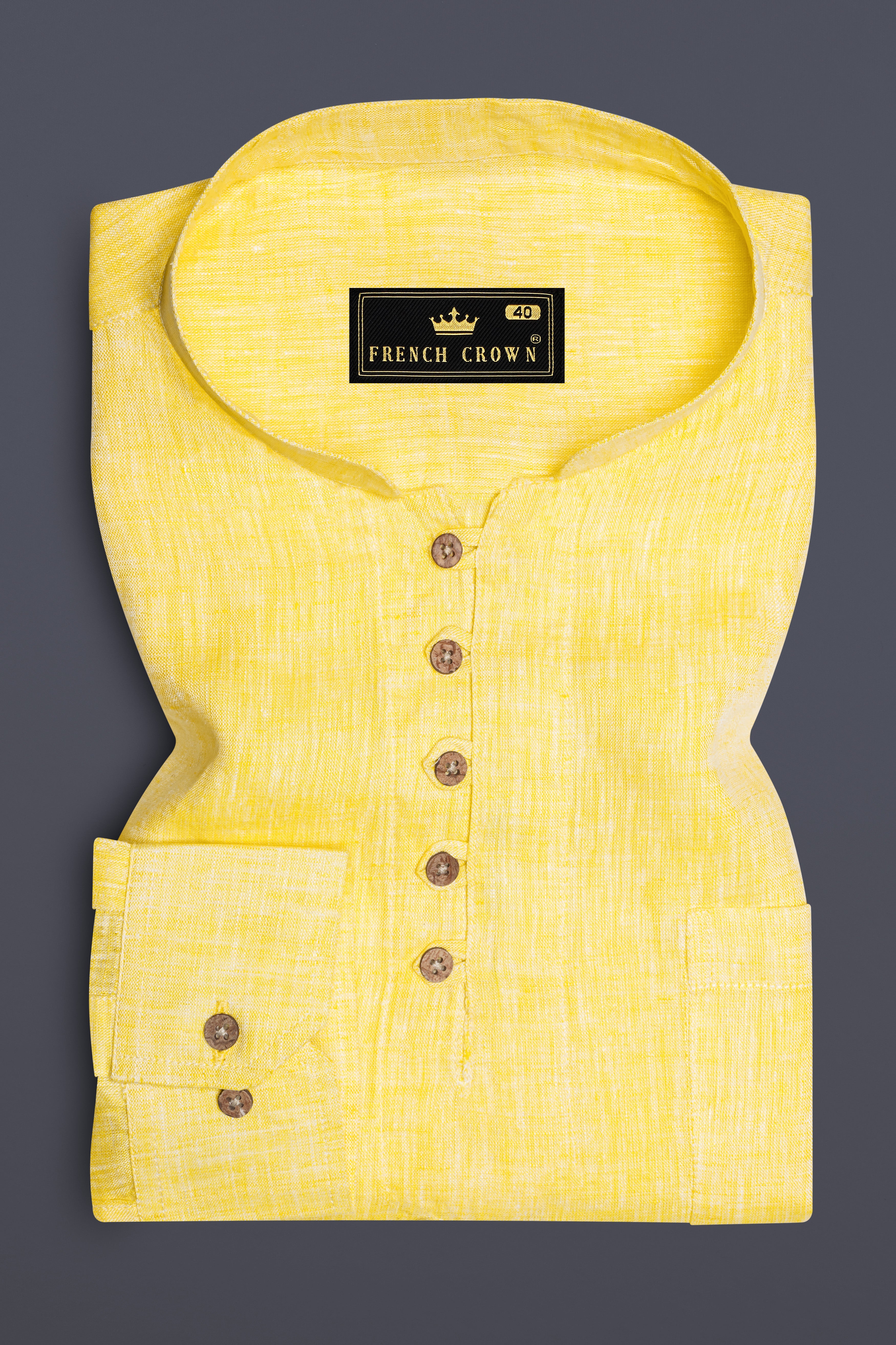 GoldenAura-Primrose Yellow Solid Premium Luxuries Linen Casual Kurta Shirt