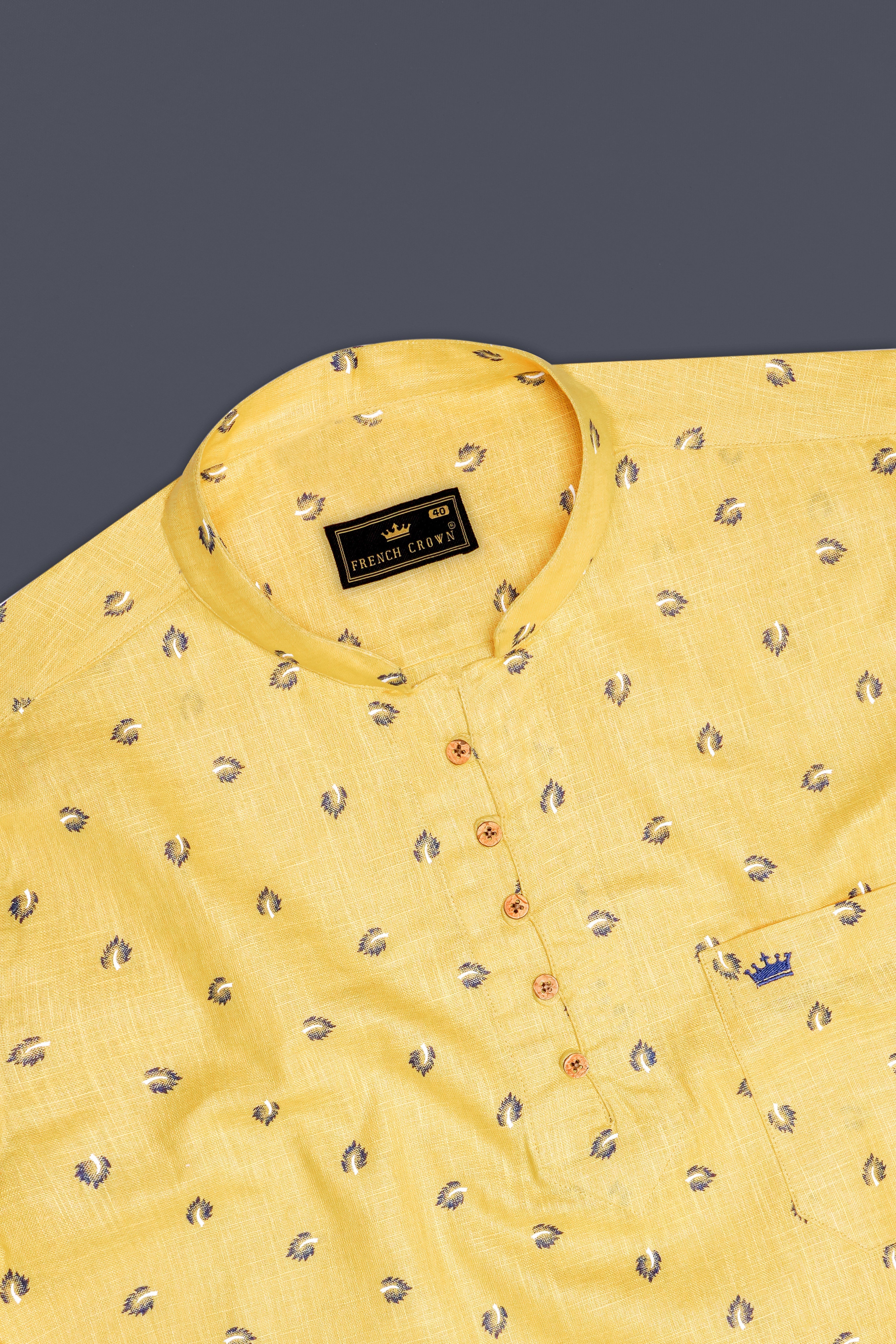 Chalky Yellow Printed Premium Luxuries Linen Casual kurta Shirt