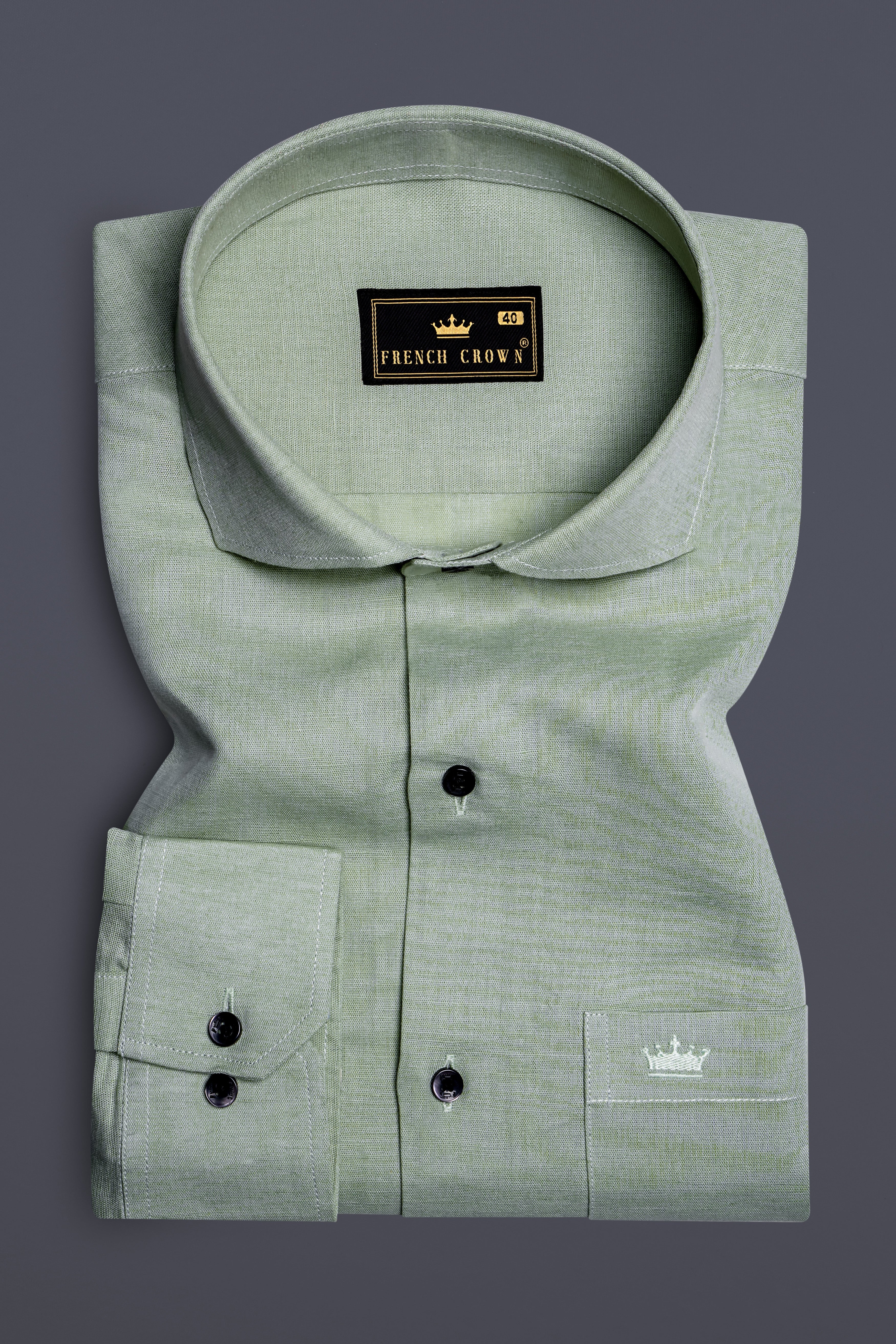 ForestWeave-Tasman Green Solid Premium Luxuries Linen Dress Shirt