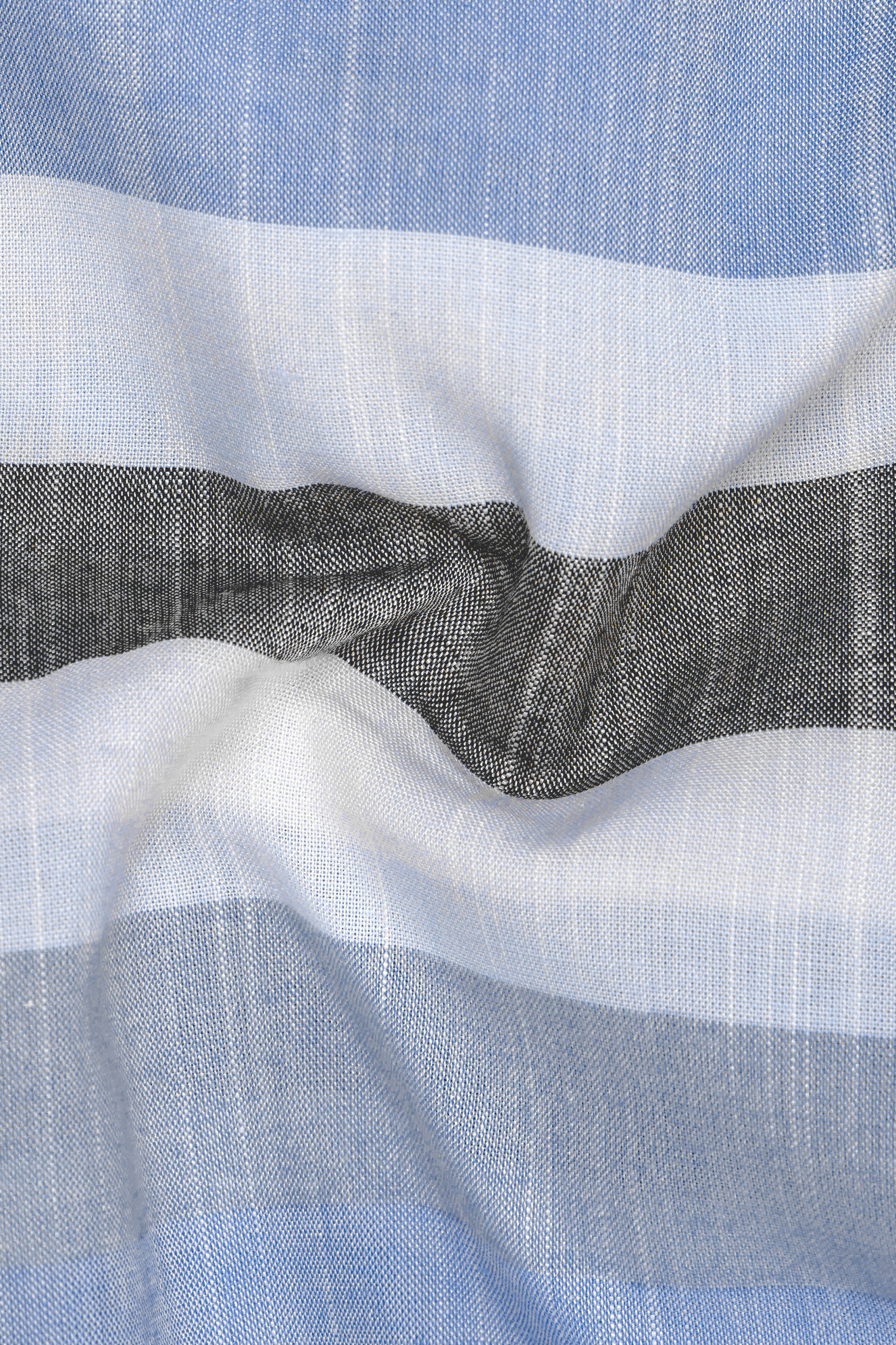 Skyline-Bright White And Glaucous Blue Horizontal Striped Super Soft Premium Tencel Semi Formal Shirt