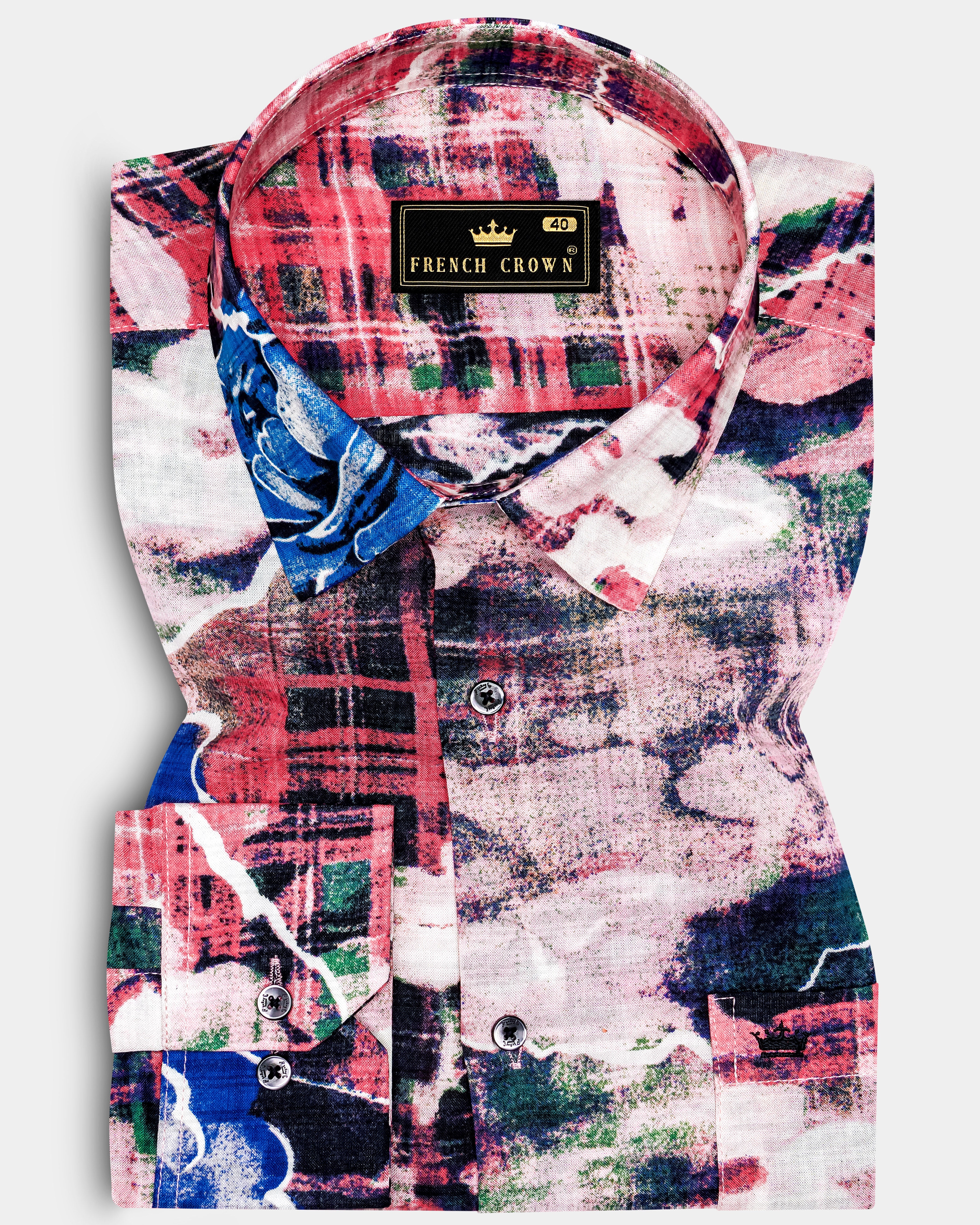 Blush Azure-Merino Peach with Tory Blue Rose Printed Lightweight Premium Cotton Multicolor Casual Shirt