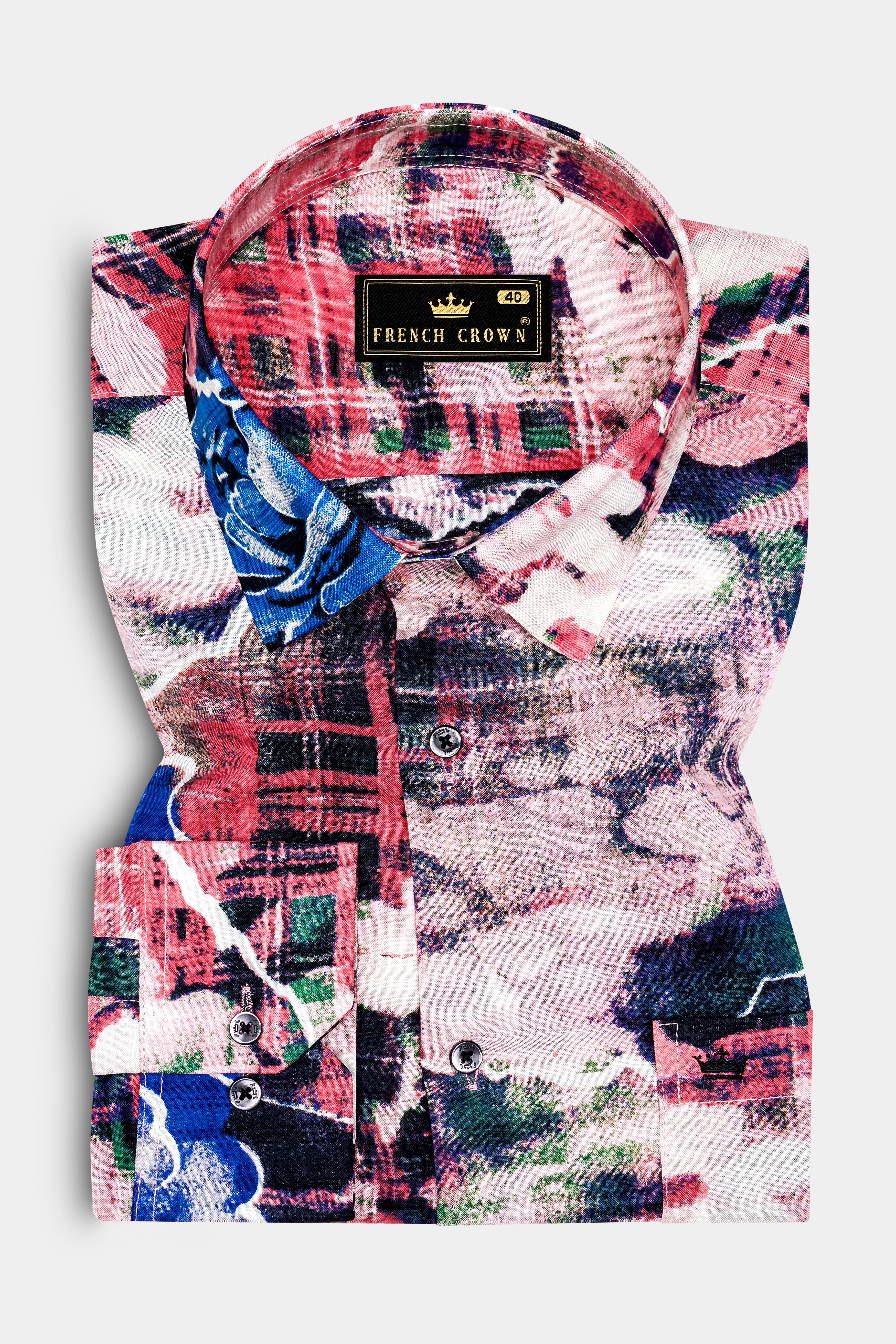 Blush Azure-Merino Peach with Tory Blue Rose Printed Lightweight Premium Cotton Multicolor Casual Shirt