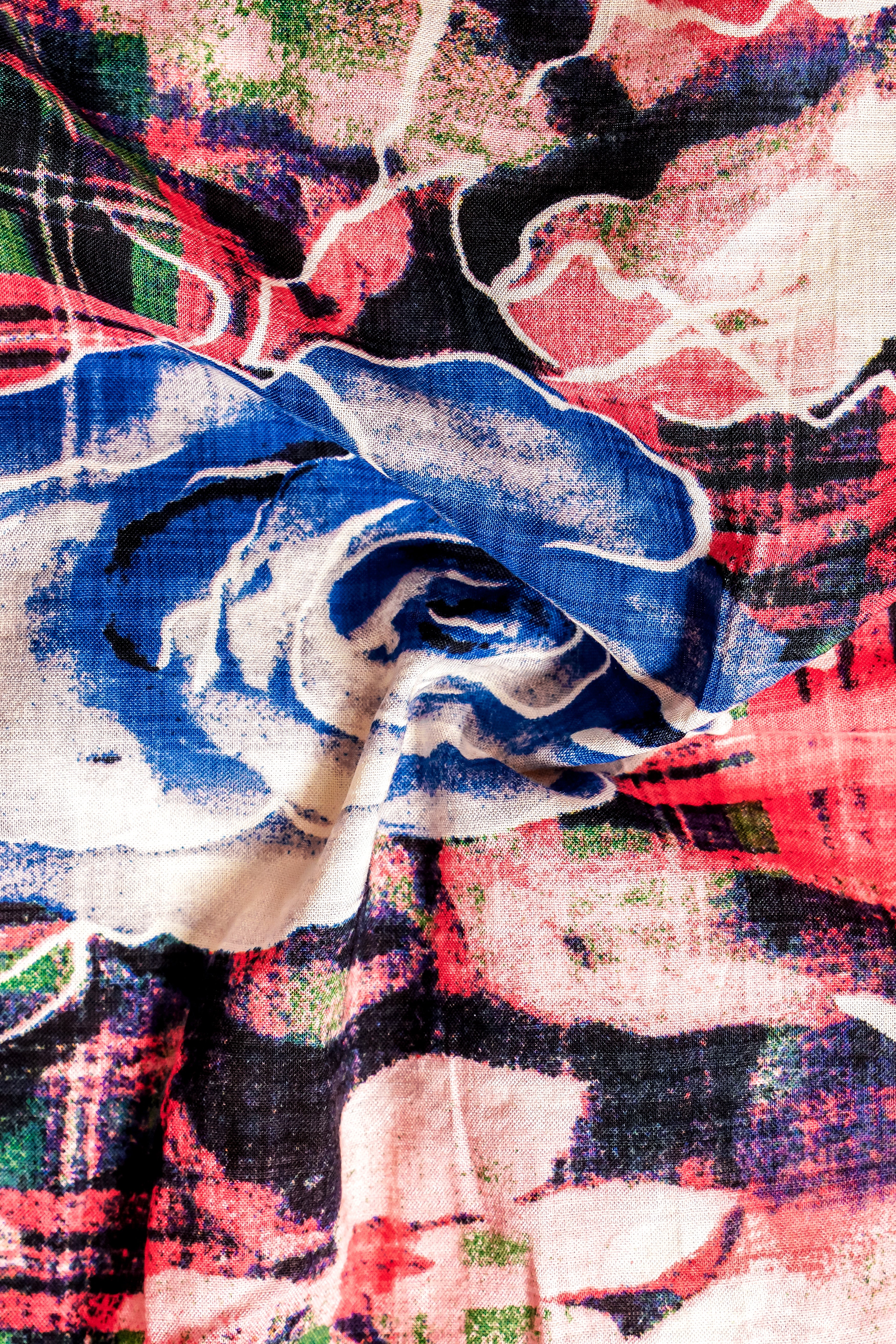 Blush Azure-Merino Peach with Tory Blue Rose Printed Lightweight Premium Cotton Multicolor Casual Shirt