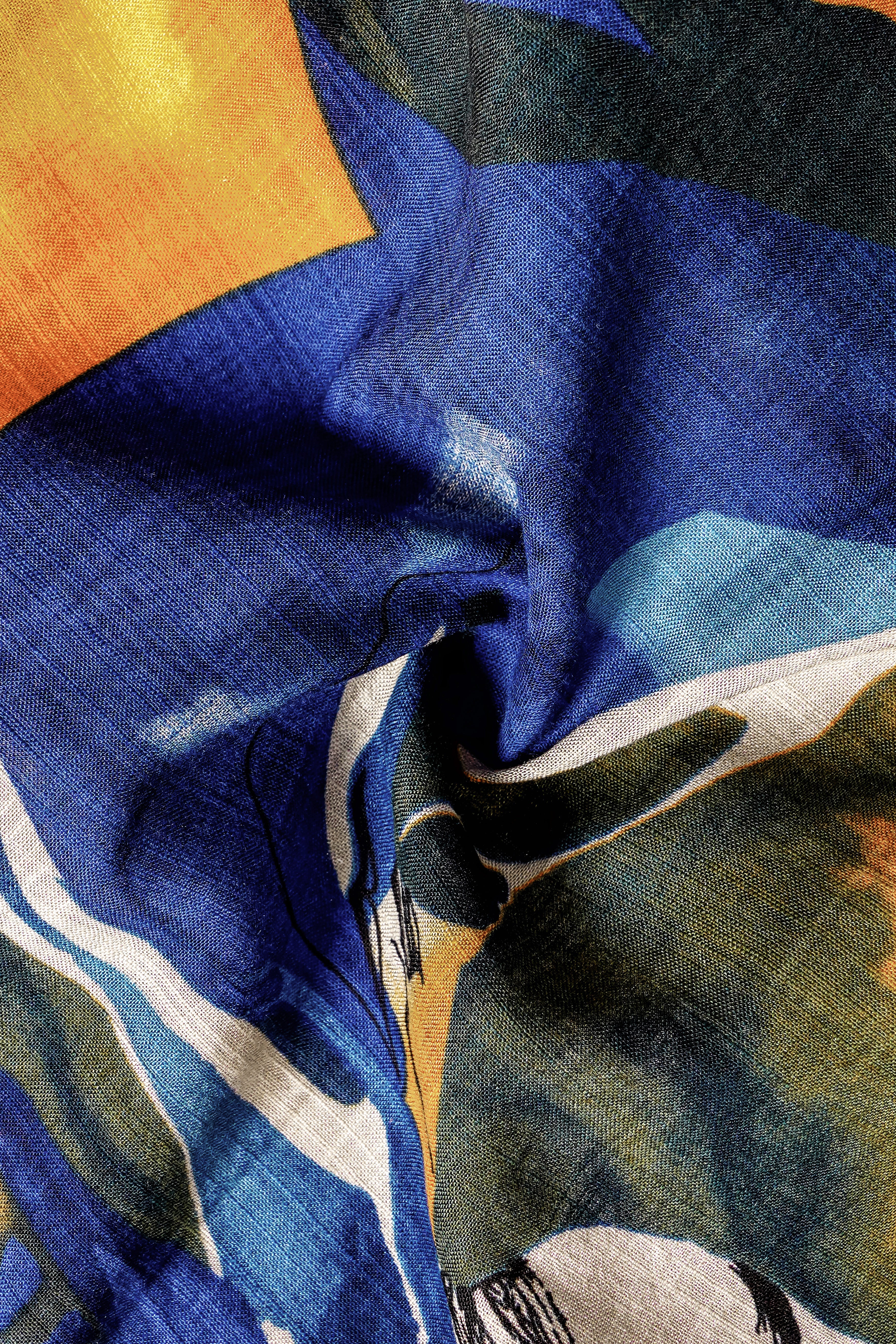 ZestyAzure-Saffron Yellow with Cobalt Blue Funky Printed Lightweight Premium Cotton Multicolor Casual Shirt