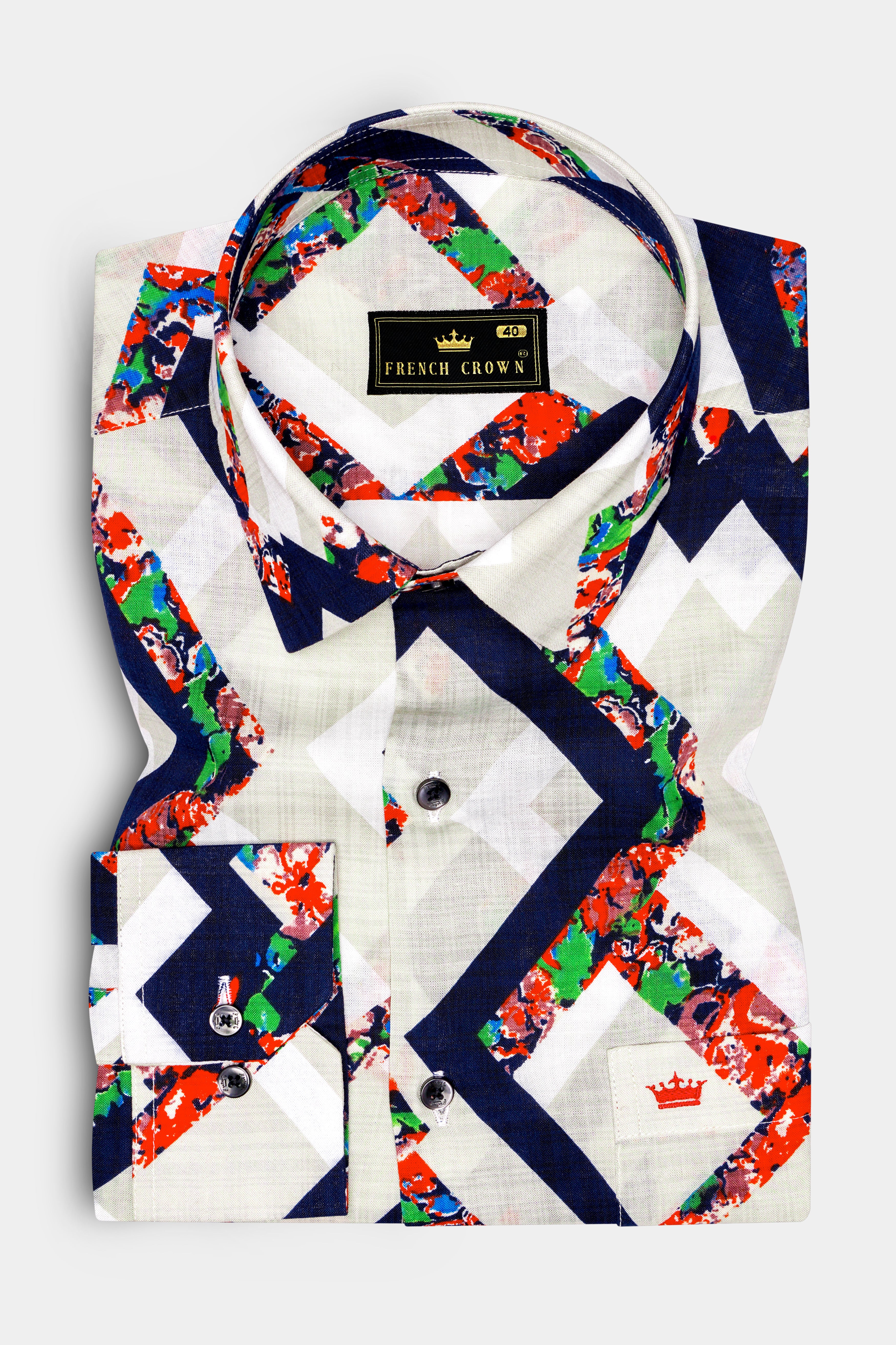 IvoryWave-Westar Cream with Bastille Navy Blue Funky Printed Lightweight Premium Cotton Multicolor Casual Shirt