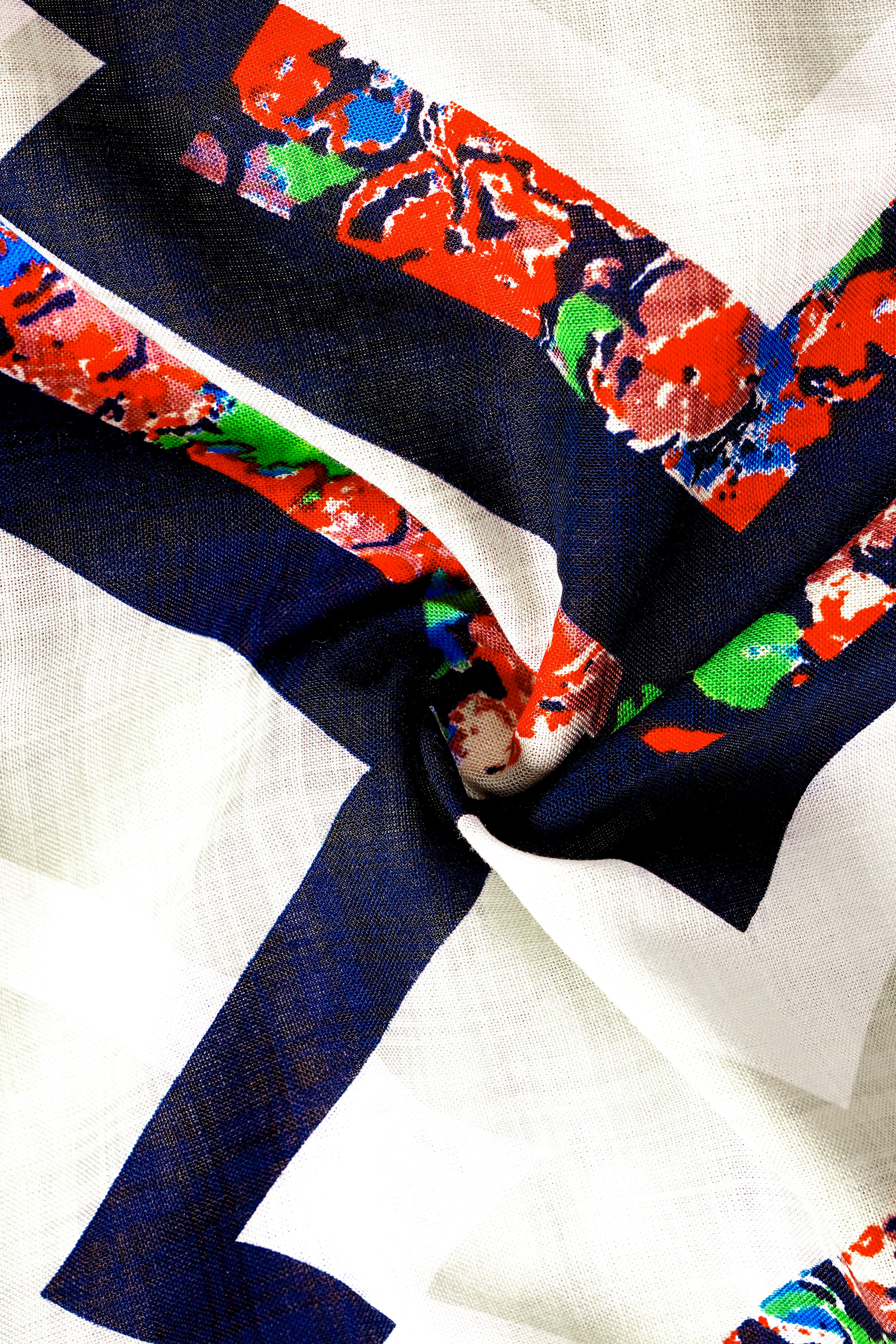 IvoryWave-Westar Cream with Bastille Navy Blue Funky Printed Lightweight Premium Cotton Multicolor Casual Shirt