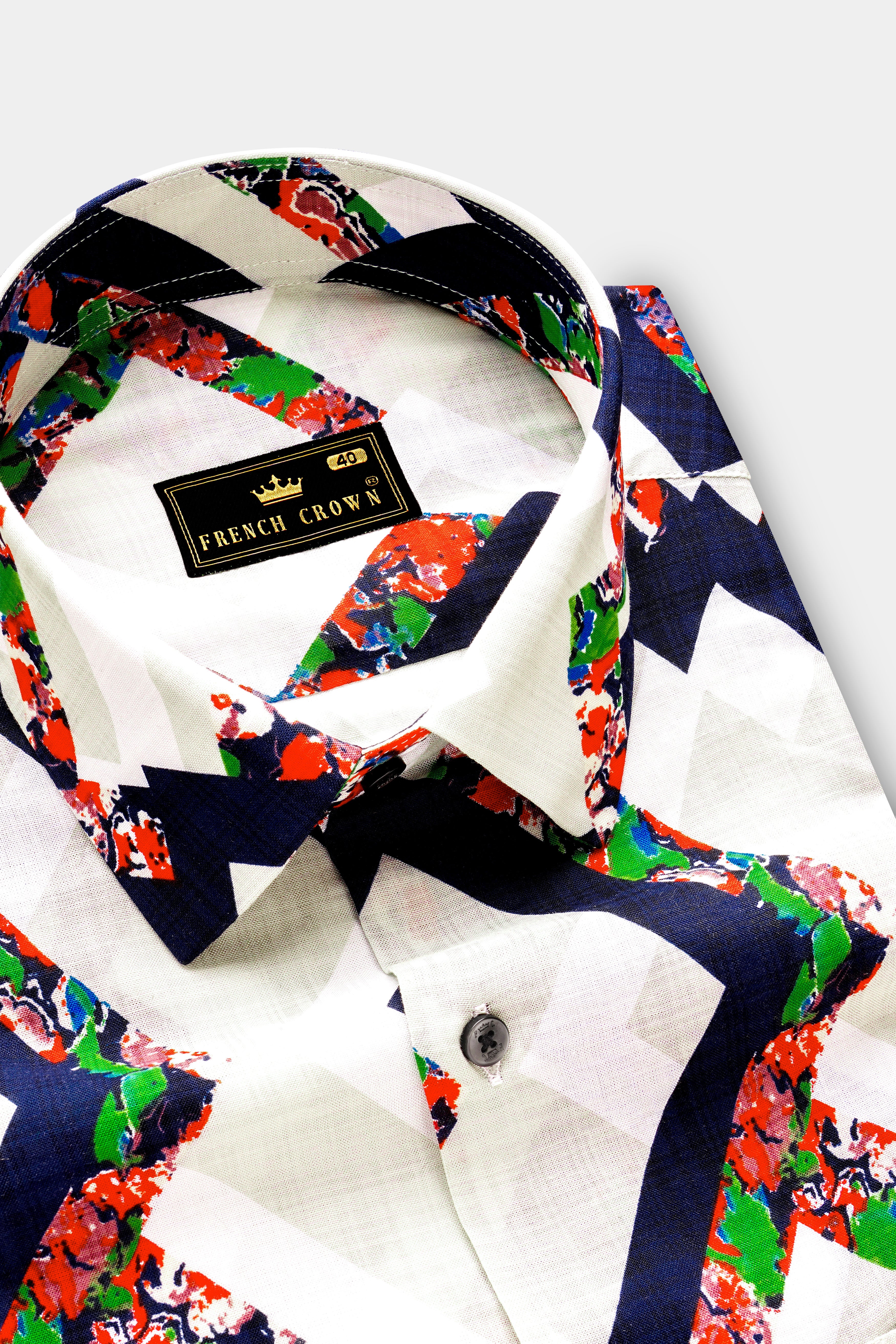 IvoryWave-Westar Cream with Bastille Blue Funky Printed Lightweight Premium Cotton Multicolor Casual Shirt