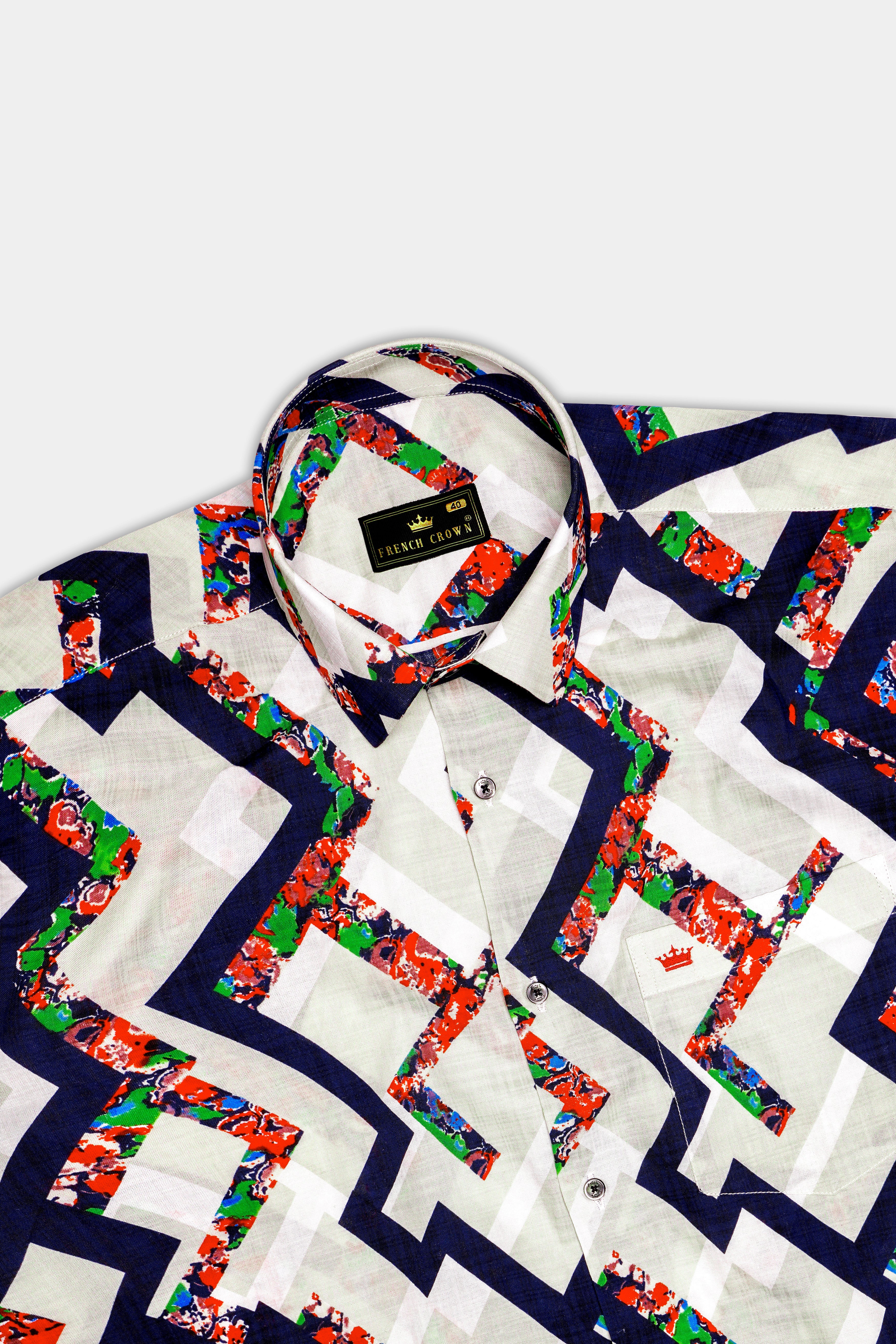 IvoryWave-Westar Cream with Bastille Blue Funky Printed Lightweight Premium Cotton Multicolor Casual Shirt