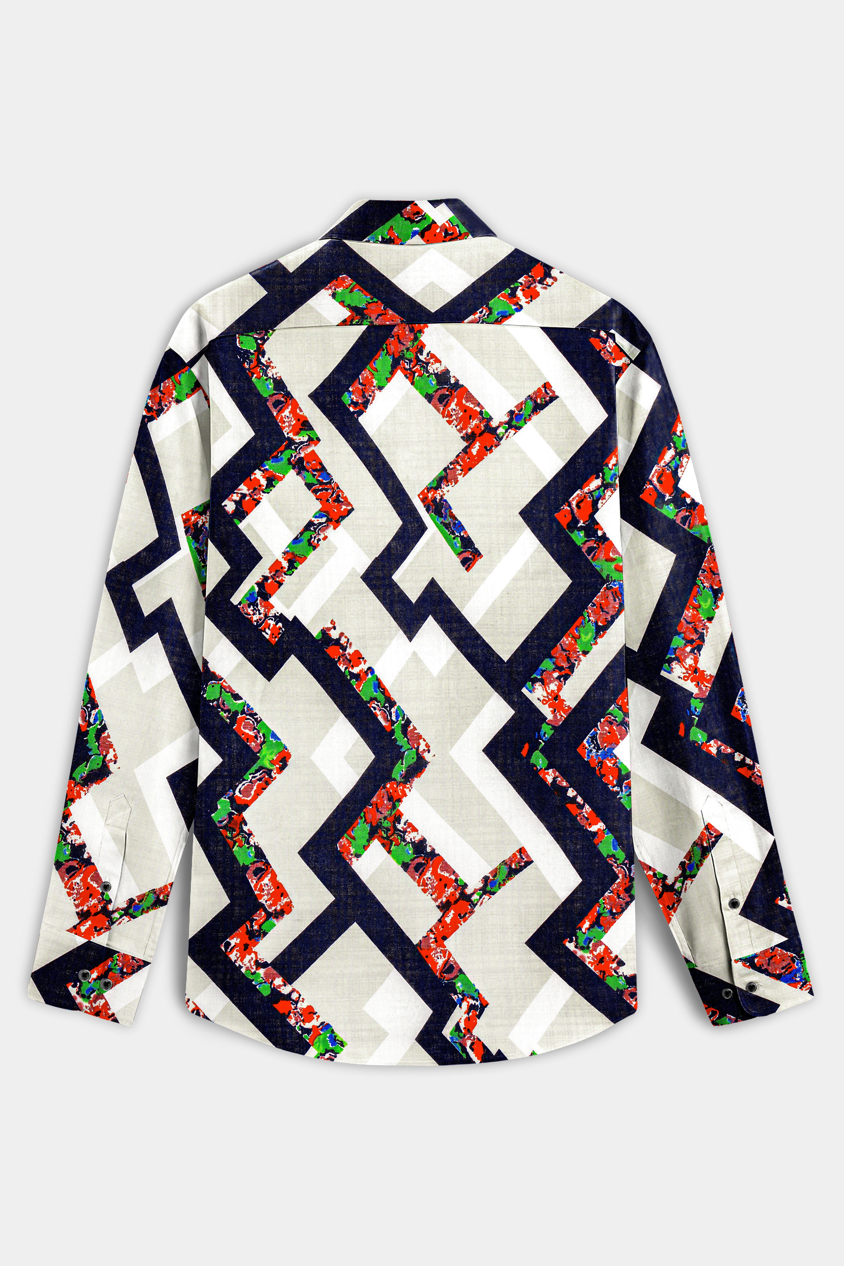 IvoryWave-Westar Cream with Bastille Blue Funky Printed Lightweight Premium Cotton Multicolor Casual Shirt