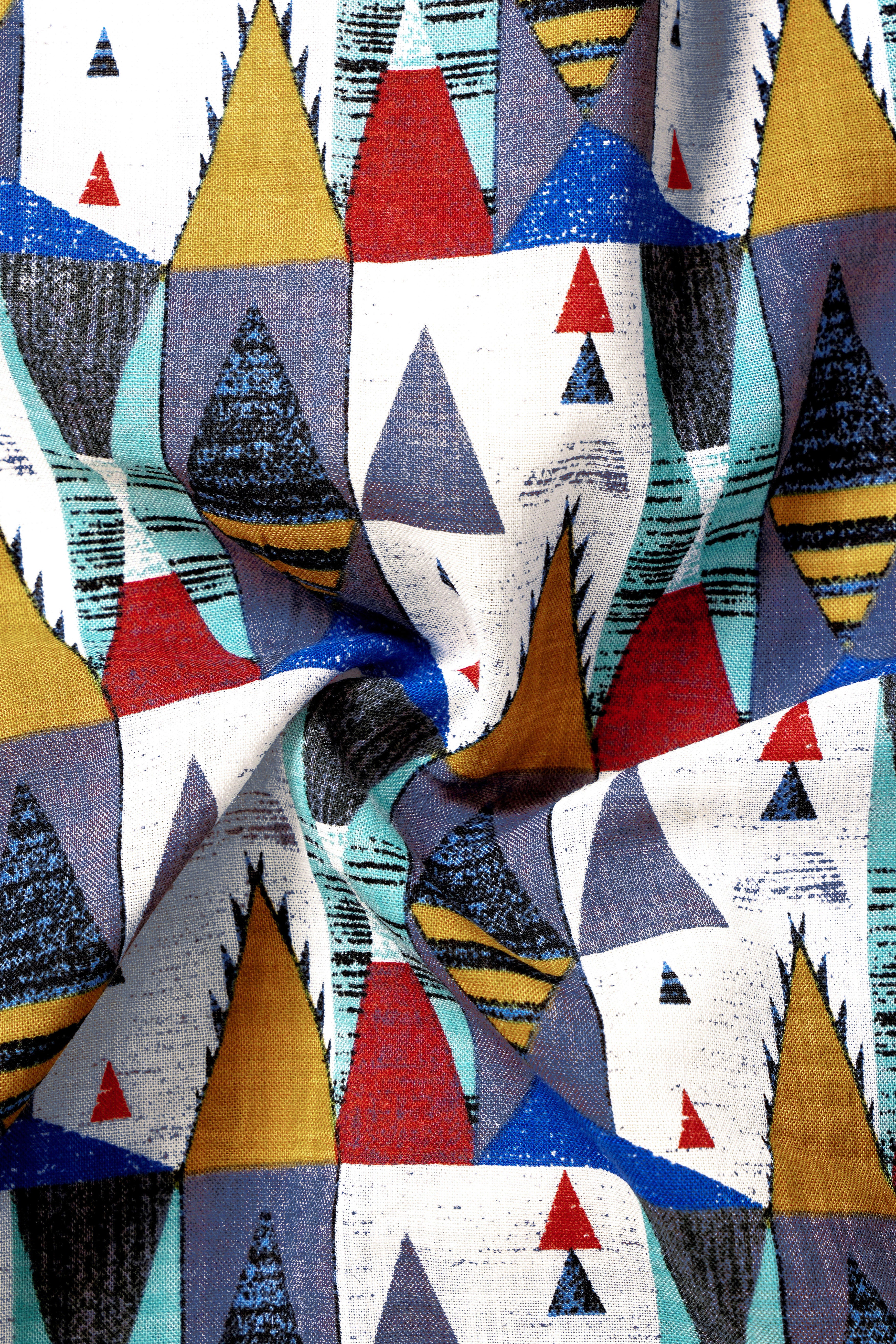 GoldenVale-Bright White with Marigold Brown and Yale Blue Printed Lightweight Premium Cotton Multicolor Casual Shirt