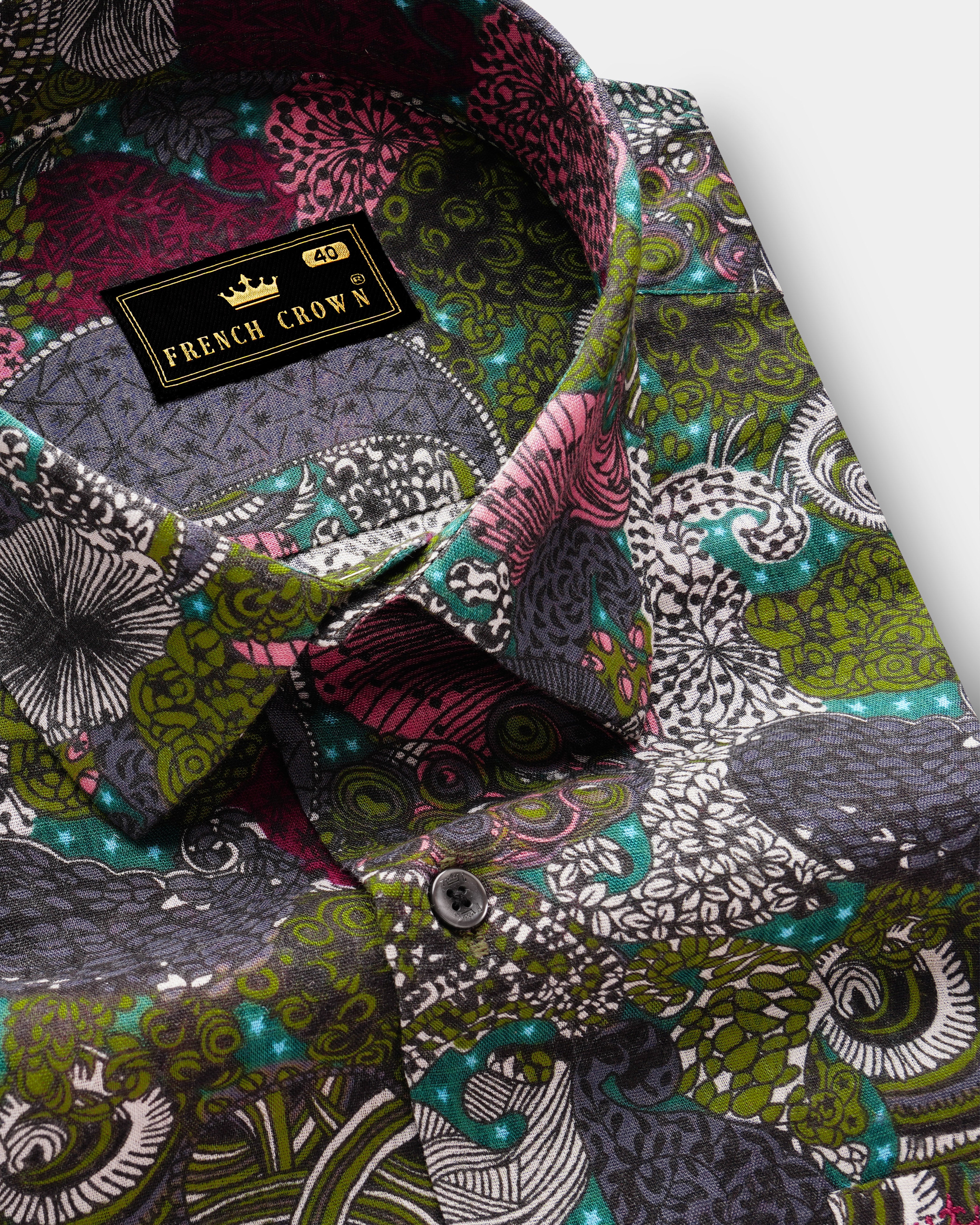 OrnateFern-Sycamore Green with Deep Blush Pink Multicolor Paisley Printed Lightweight Premium Cotton Casual Shirt