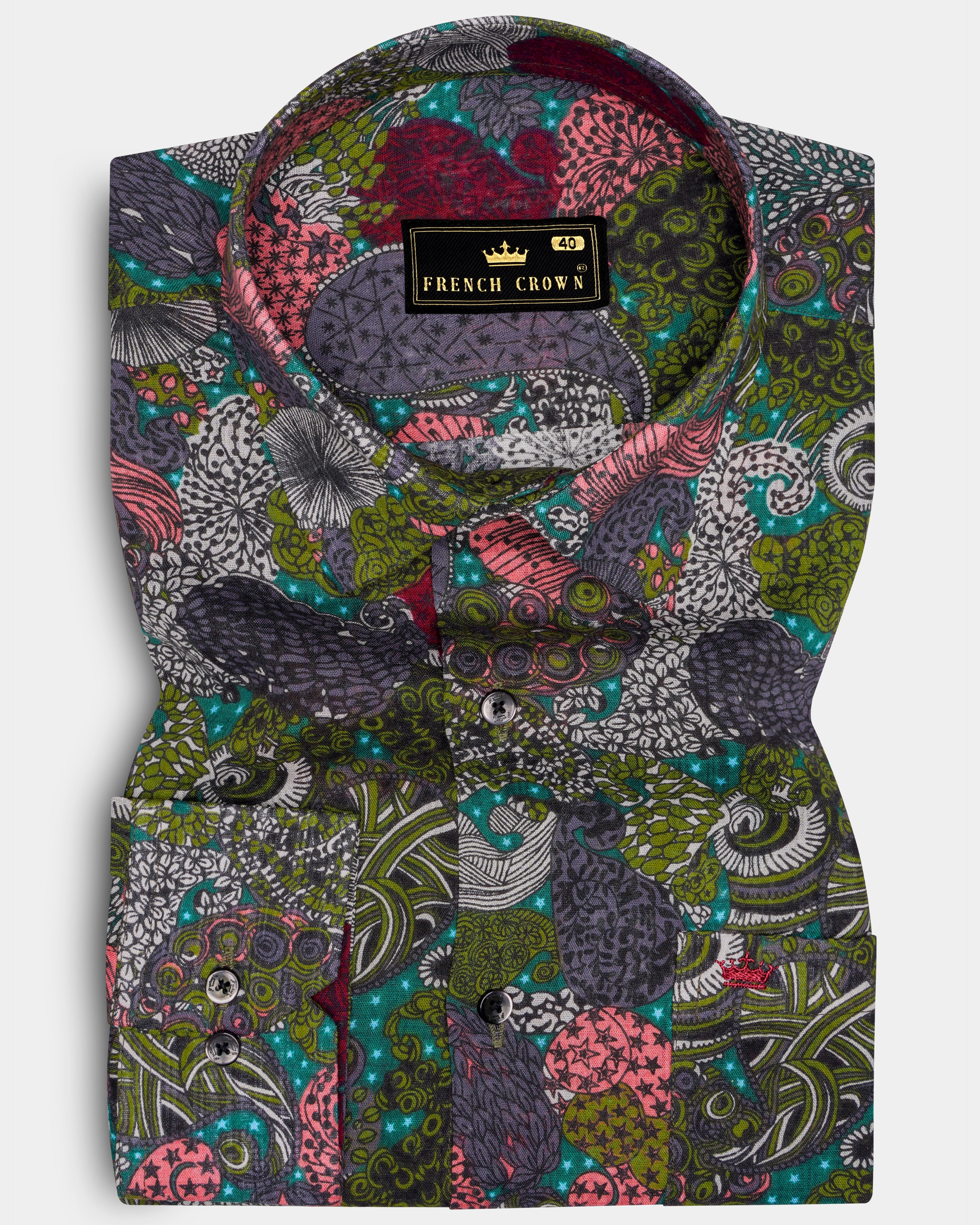 OrnateFern-Sycamore Green with Deep Blush Pink Multicolor Paisley Printed Lightweight Premium Cotton Casual Shirt