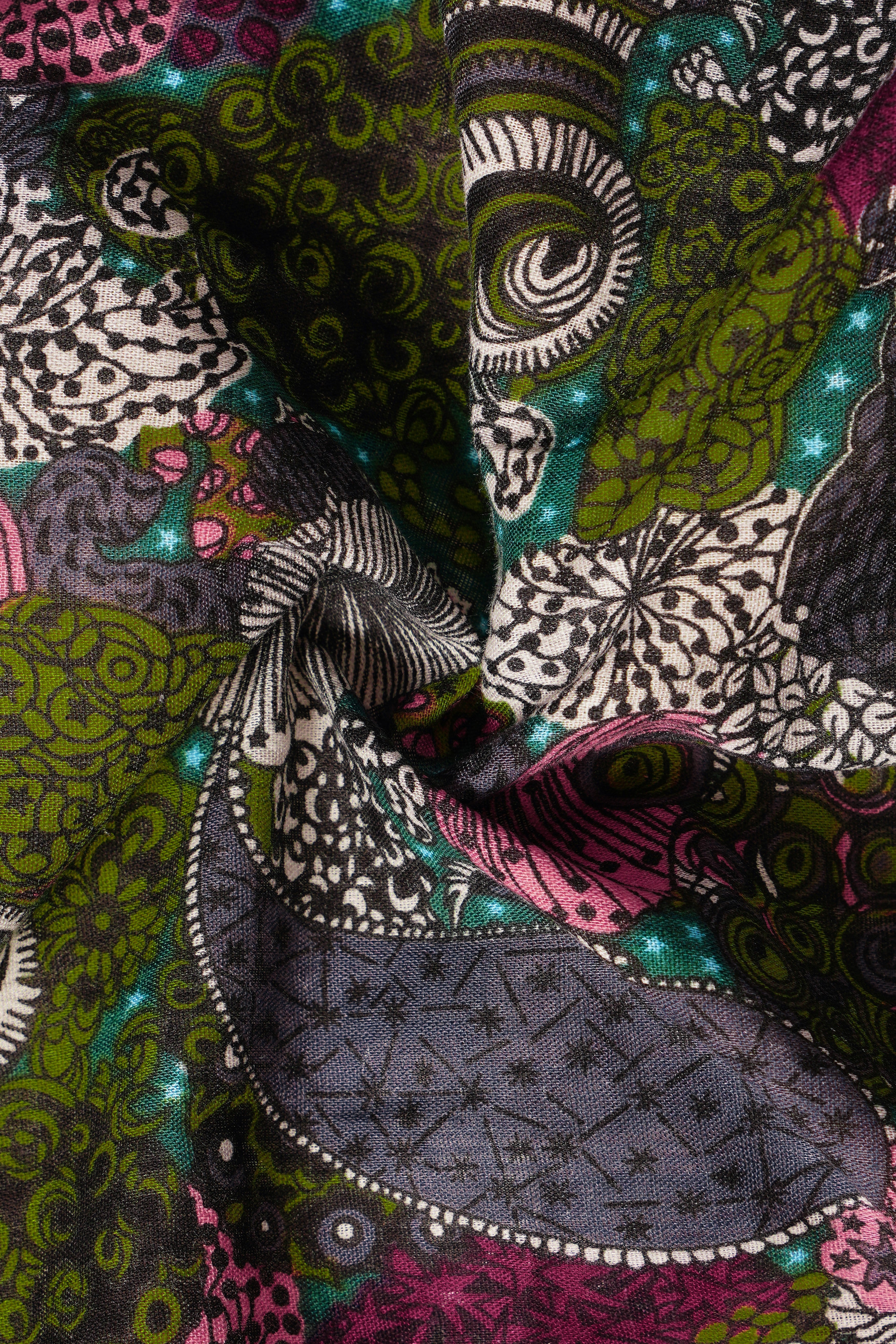 OrnateFern-Sycamore Green with Deep Blush Pink Multicolor Paisley Printed Lightweight Premium Cotton Casual Shirt
