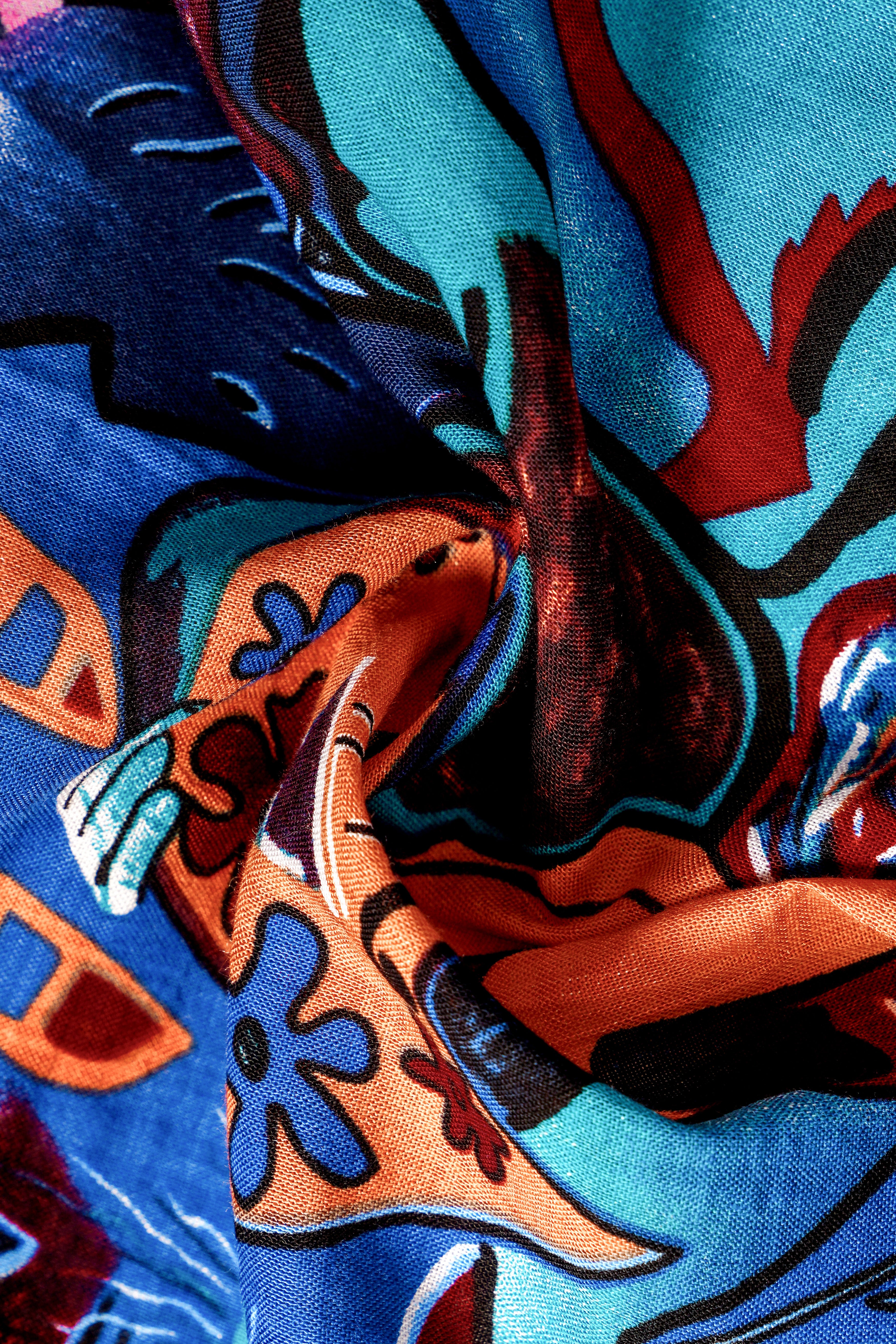 BlueEclipse-Cyan Blue Multicolor Abstract Printed Lightweight Premium Cotton Casual Shirts