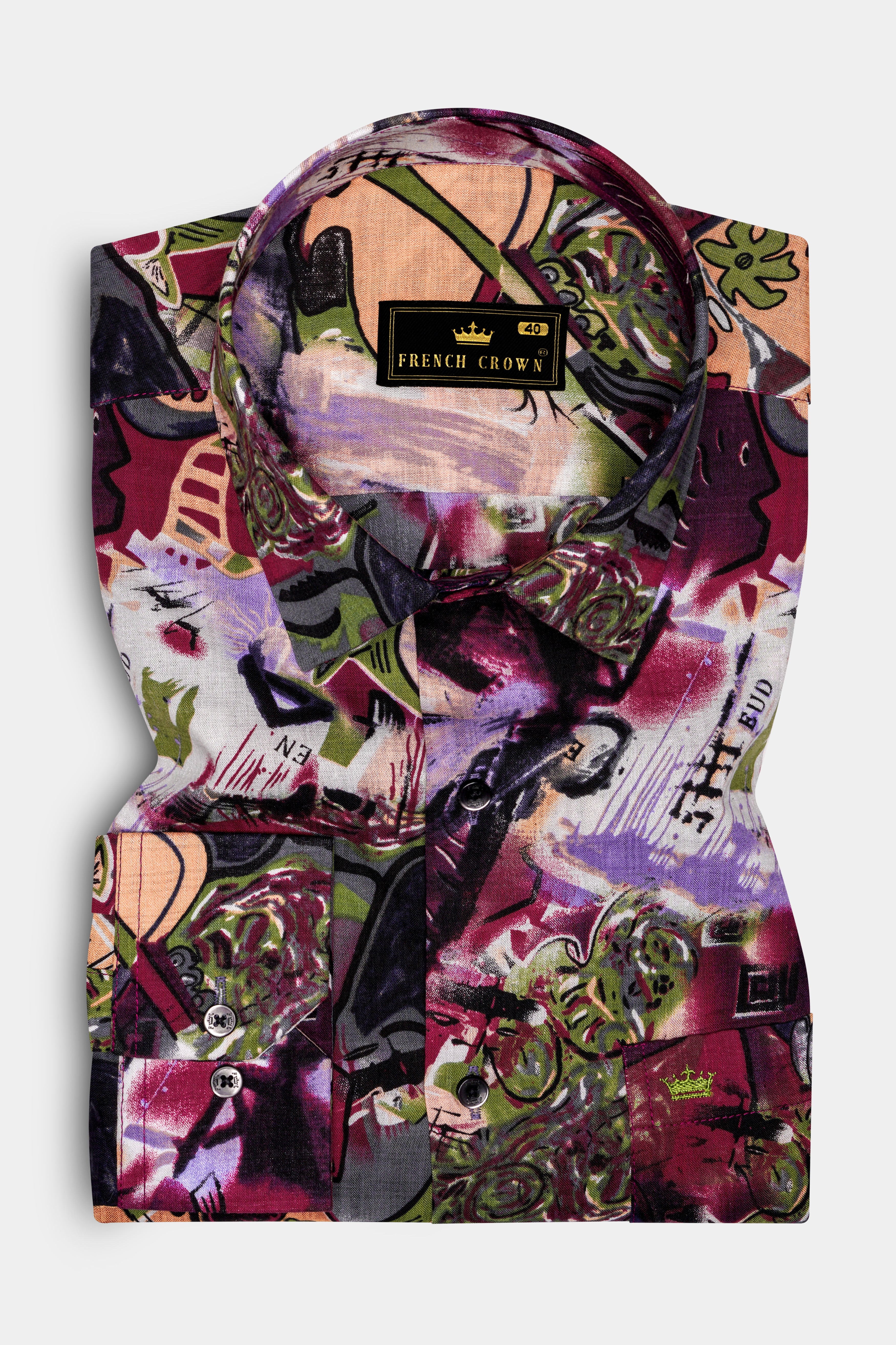 MelodicInk-Jade Black with Merry Maroon Guitar Printed Lightweight Premium Cotton Multicolor Casual Shirt