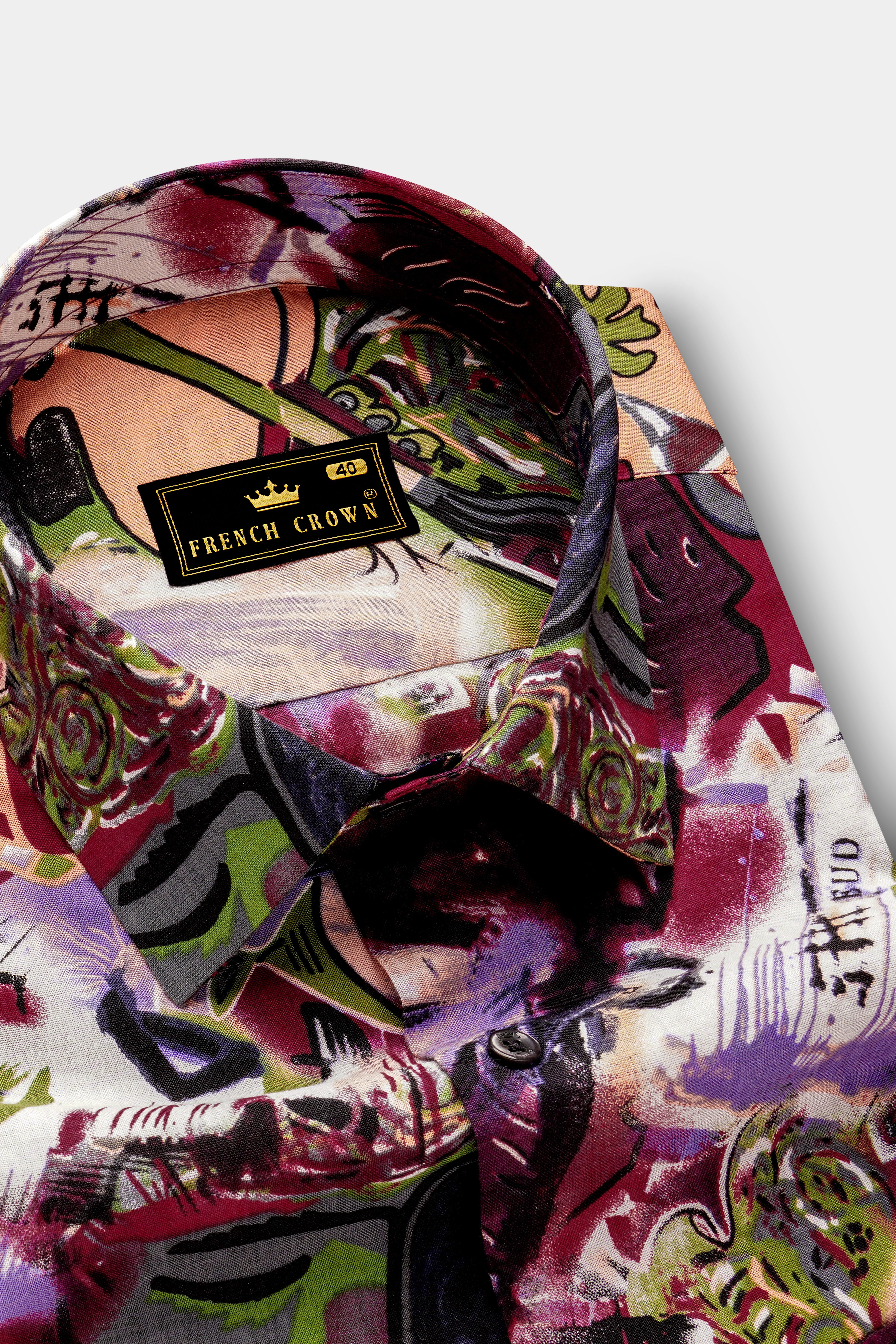 MelodicInk-Jade Black with Merry Maroon Guitar Printed Lightweight Premium Cotton Multicolor Casual Shirt