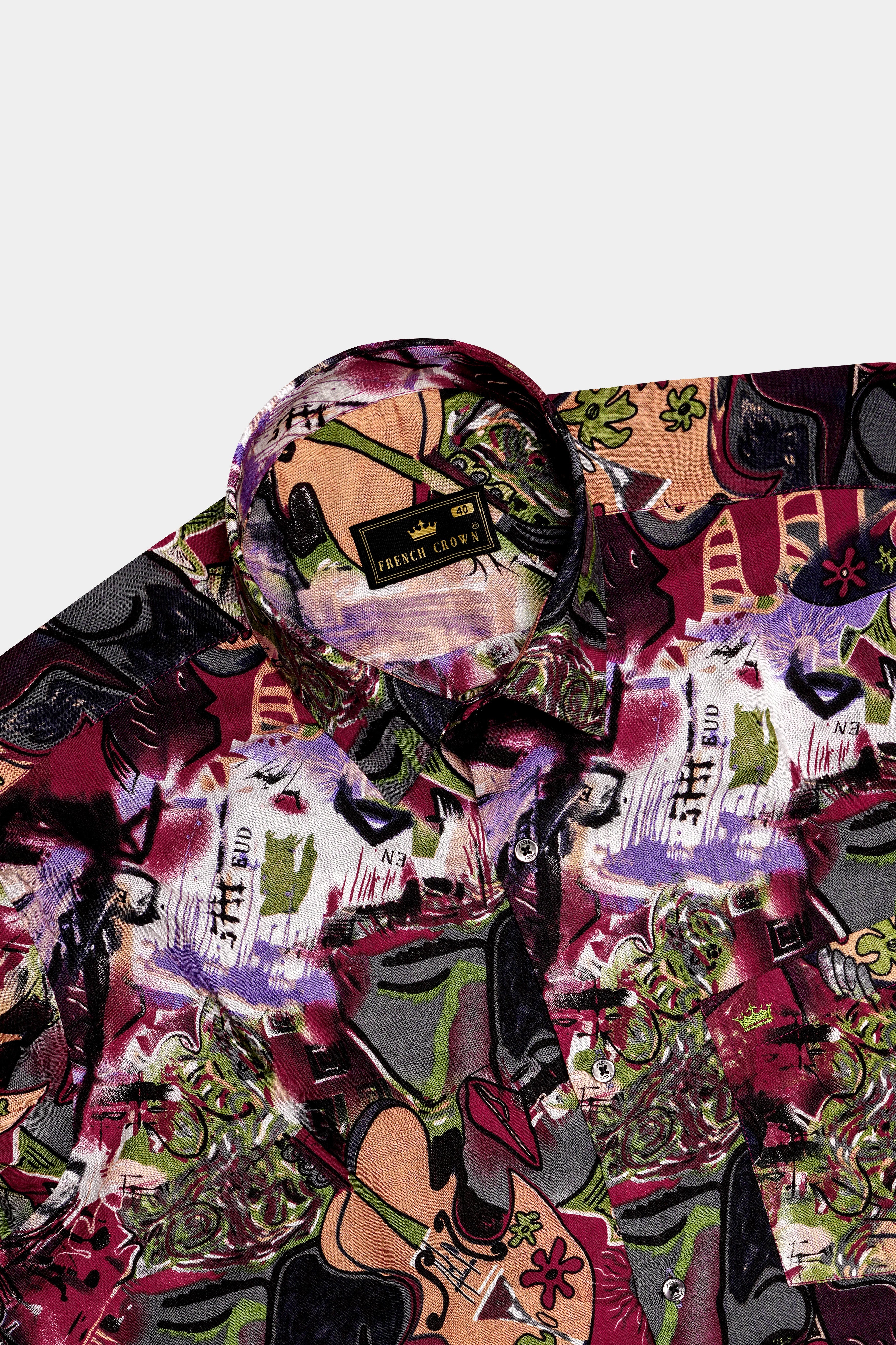 MelodicInk-Jade Black with Merry Maroon Guitar Printed Lightweight Premium Cotton Multicolor Casual Shirt